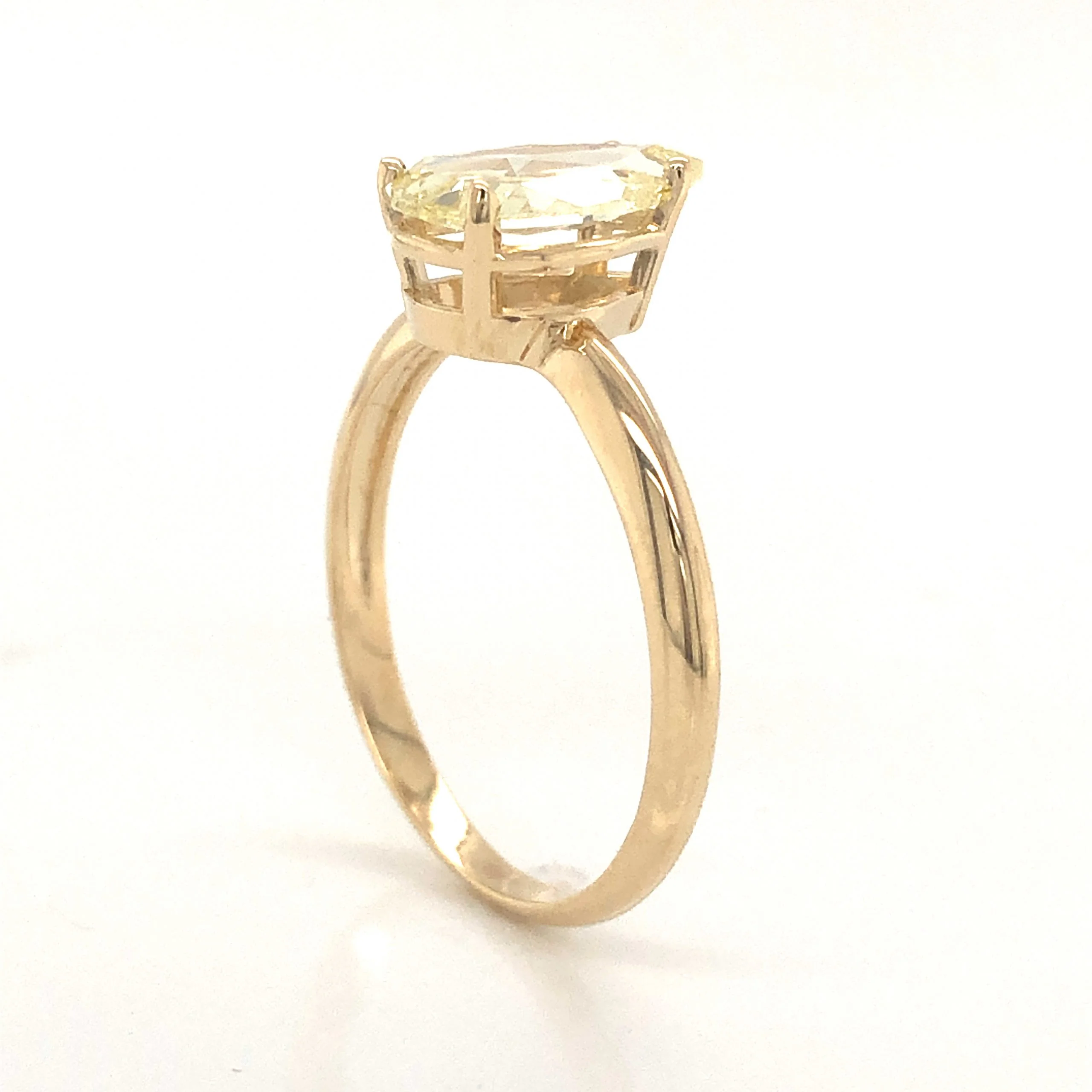 Solitaire Pear Rose Cut Yellow Diamond Engagement Ring in 14k - Image 4