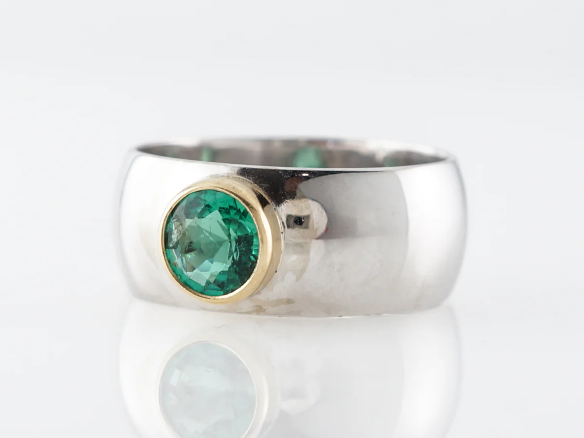 Solitaire Two-Tone Emerald Ring in 14k White Gold - Image 2