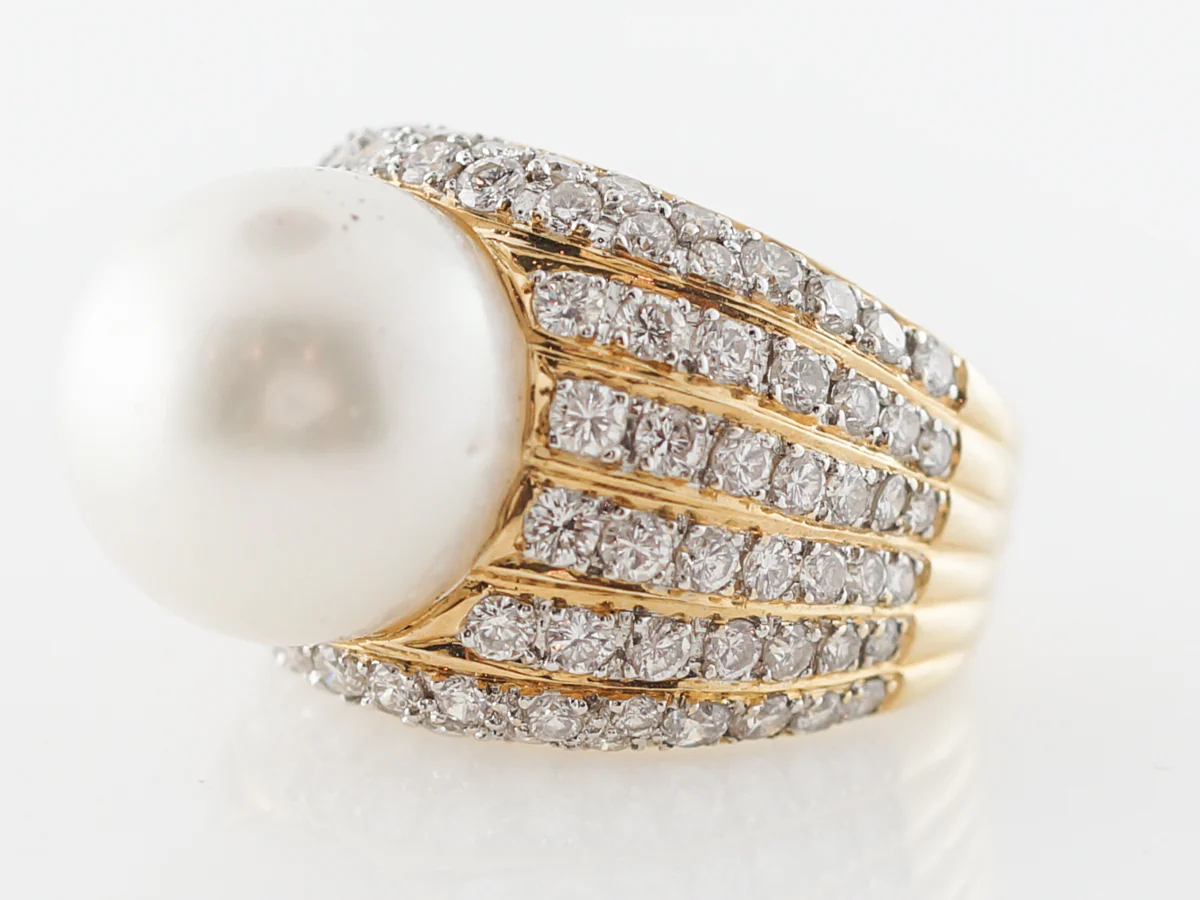 South Sea Pearl & Diamond Cocktail Ring in Yellow Gold - Image 2