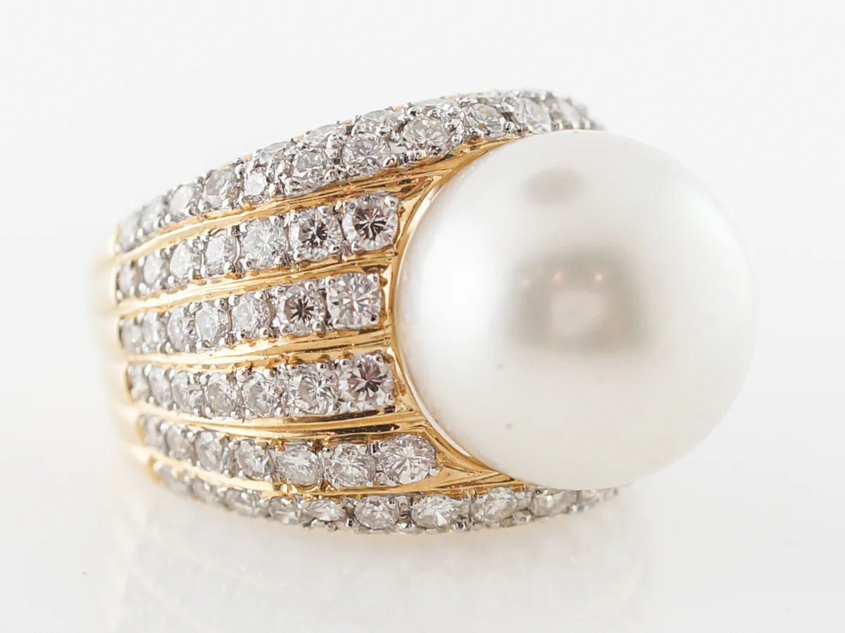 South Sea Pearl & Diamond Cocktail Ring in Yellow Gold - Image 3