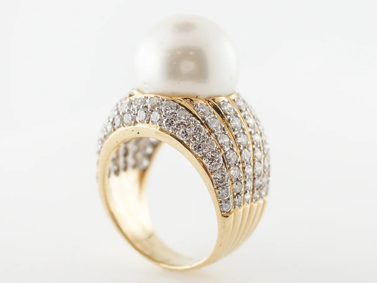 South Sea Pearl & Diamond Cocktail Ring in Yellow Gold - Image 4
