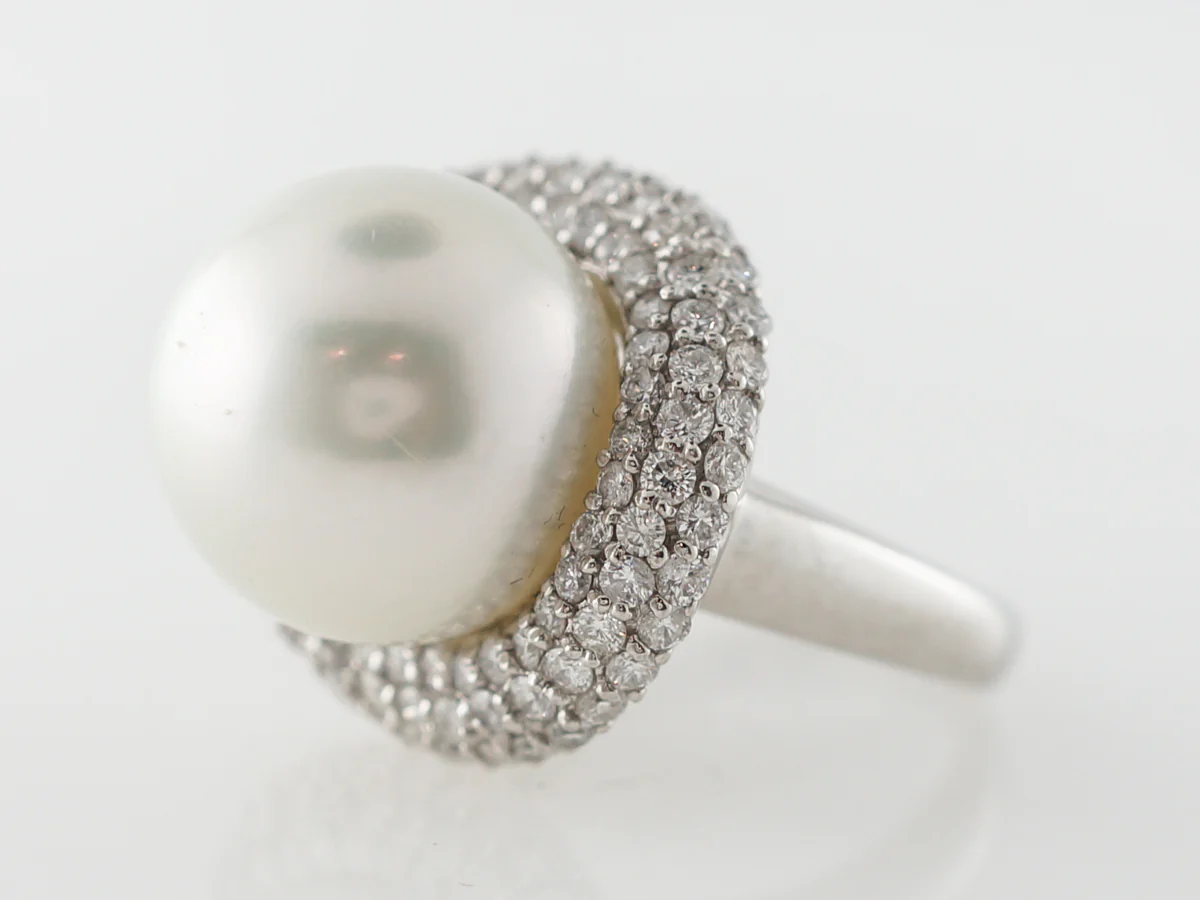 South Sea Pearl & Diamond Ring in Platinum - Image 2