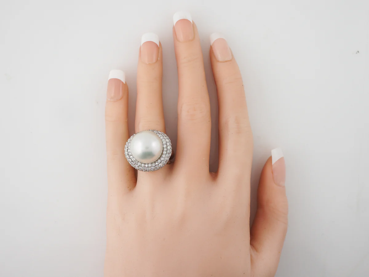 South Sea Pearl & Diamond Ring in Platinum - Image 6