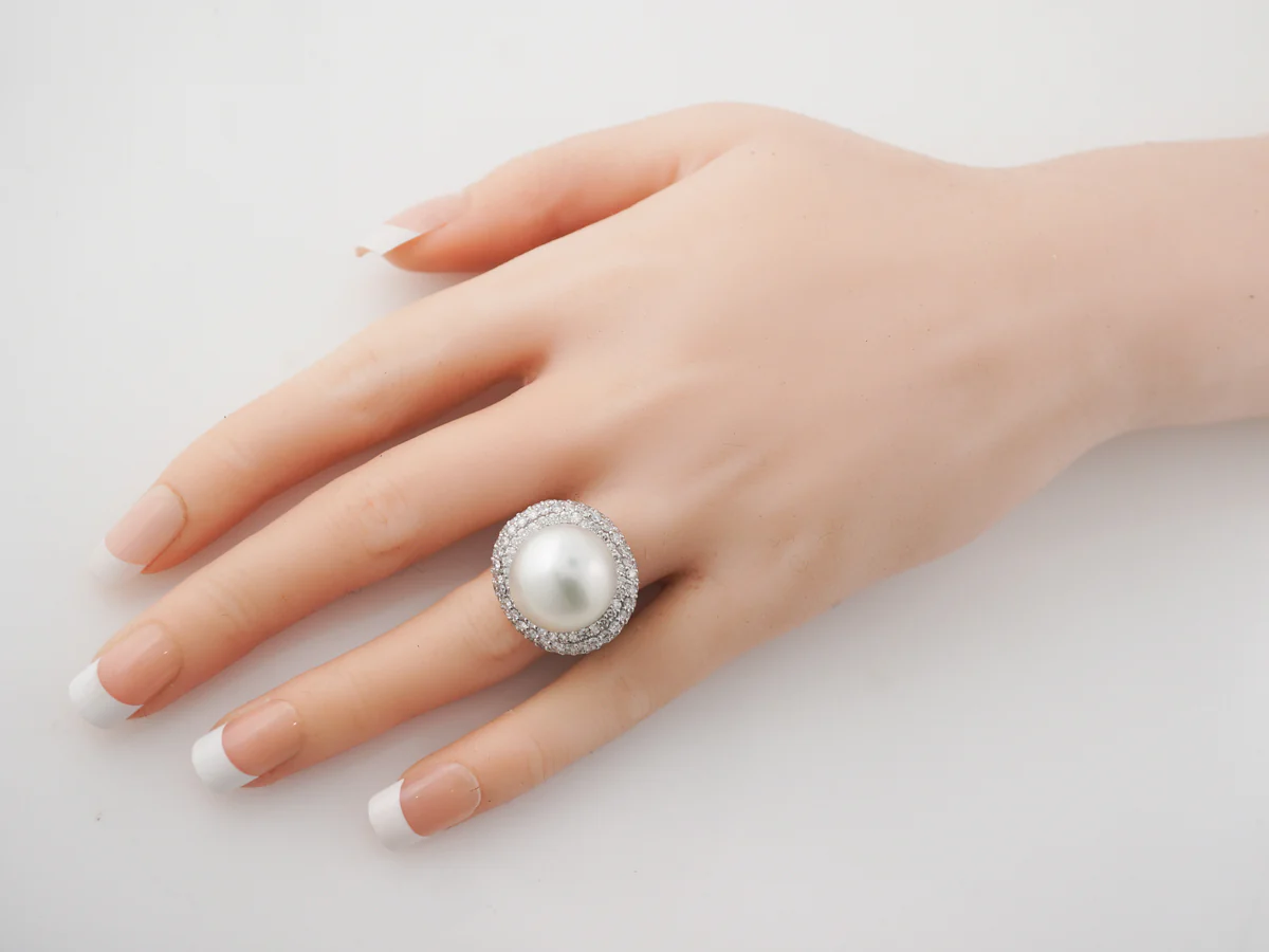 South Sea Pearl & Diamond Ring in Platinum - Image 7