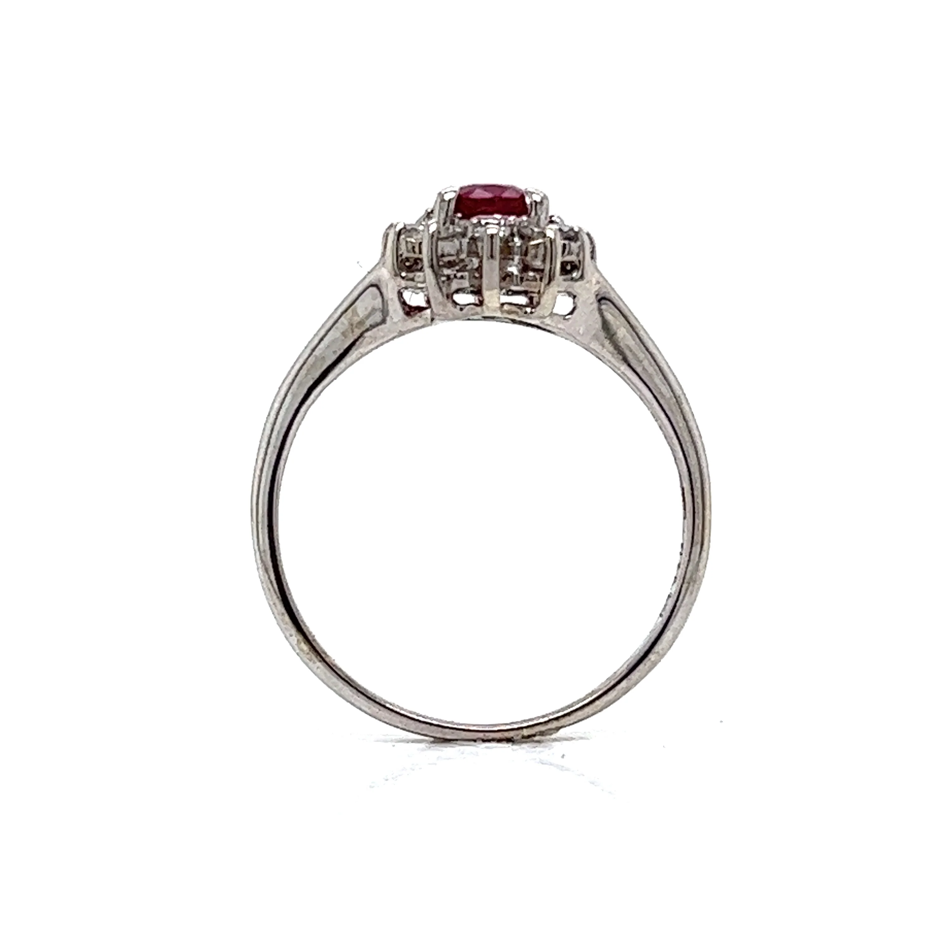 Split Shank Ruby & Diamond Halo Engagement Ring in 14k Gold - Image 4