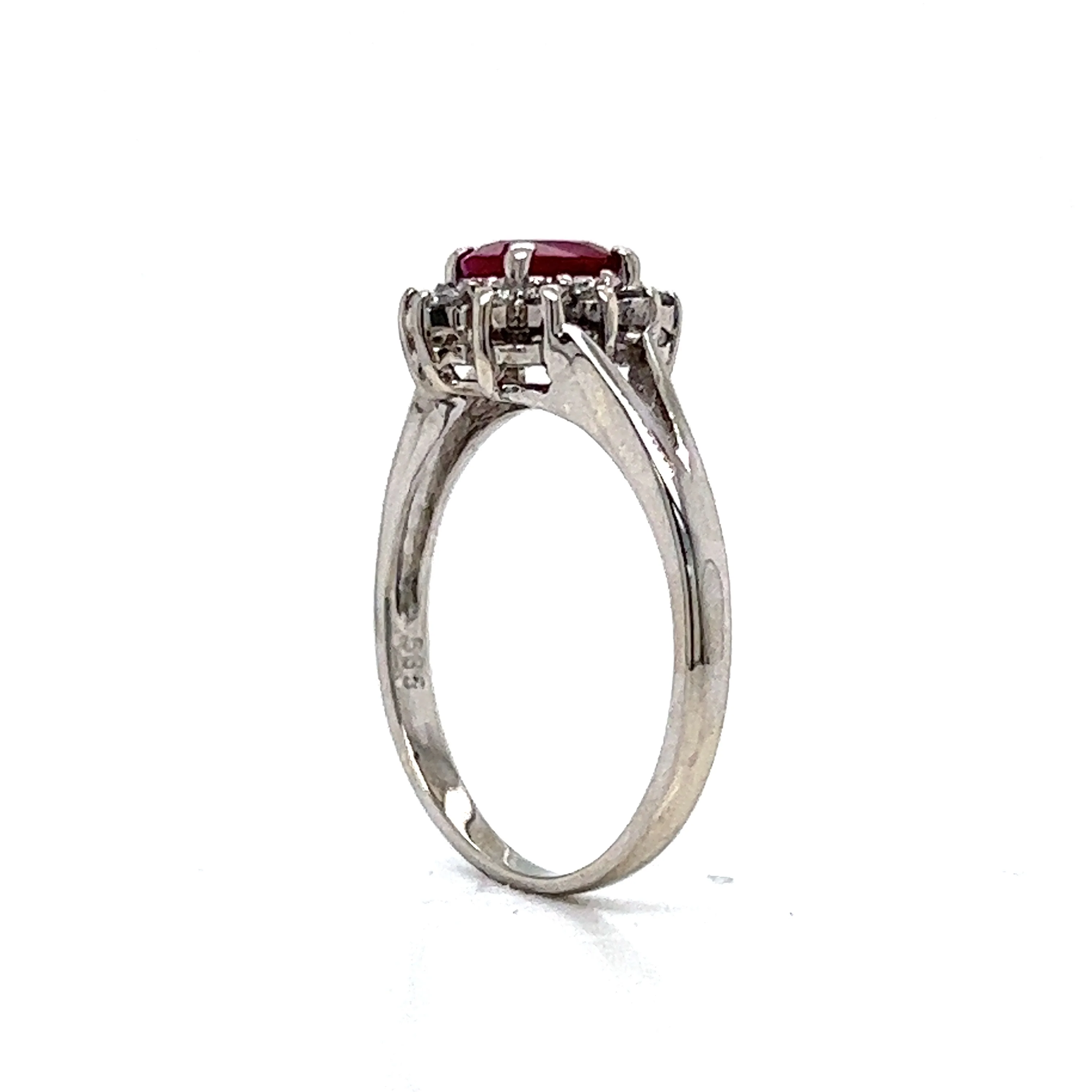 Split Shank Ruby & Diamond Halo Engagement Ring in 14k Gold - Image 5