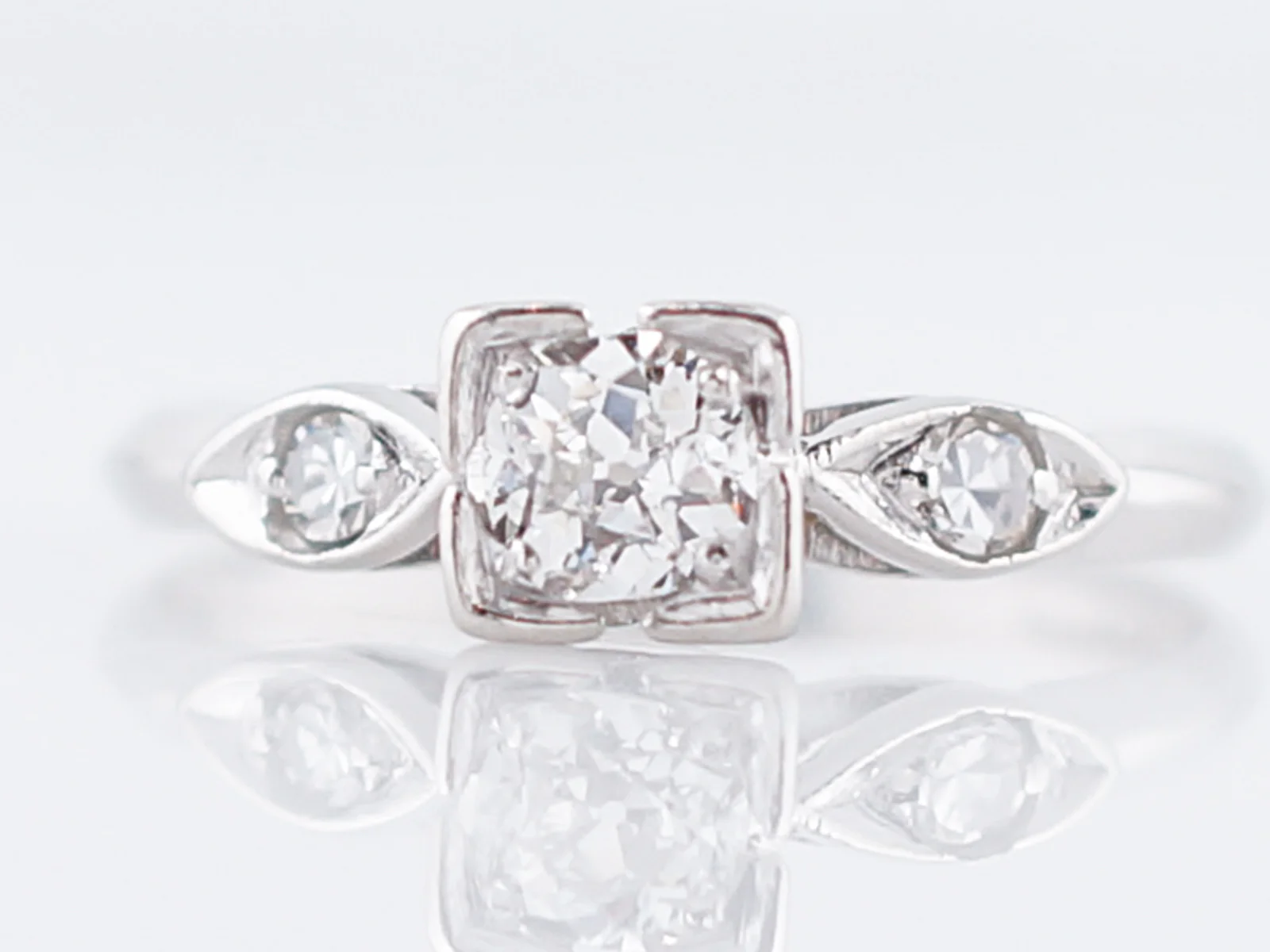 Square Antique Engagement Ring Late Art Deco Platinum