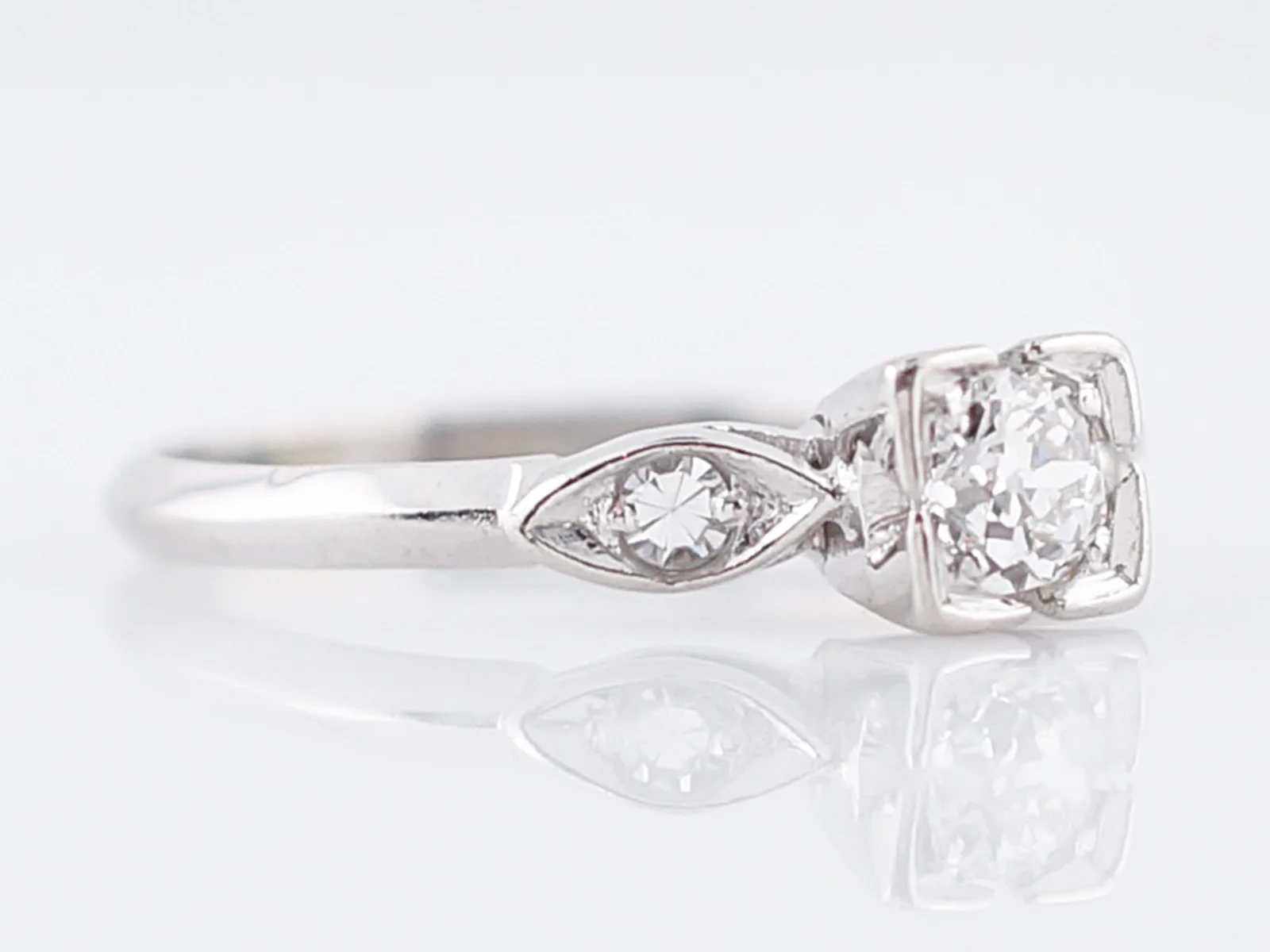 Square Antique Engagement Ring Late Art Deco Platinum - Image 3