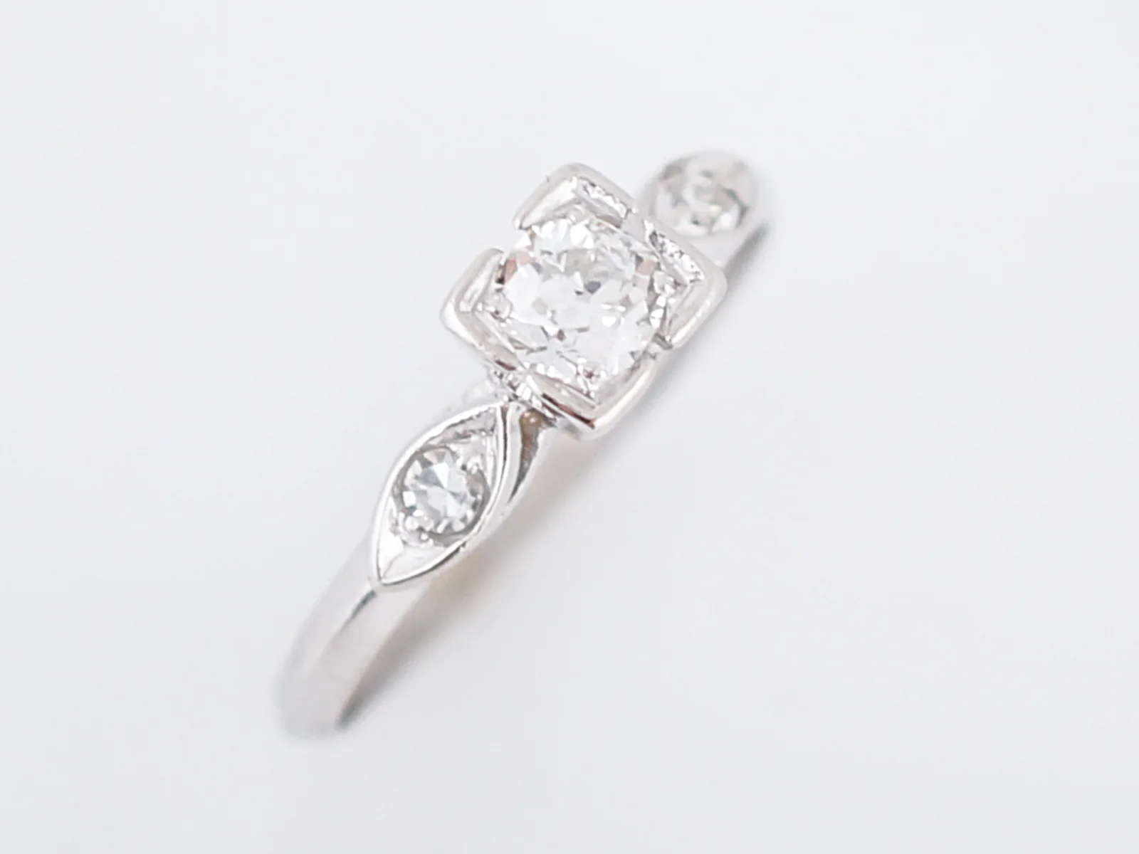 Square Antique Engagement Ring Late Art Deco Platinum - Image 4
