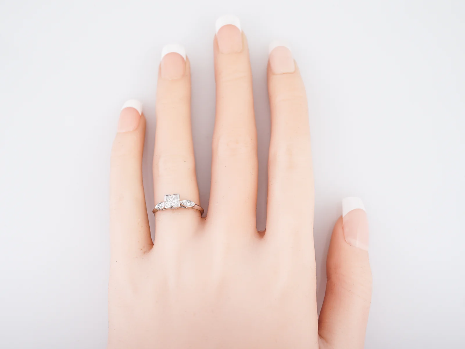 Square Antique Engagement Ring Late Art Deco Platinum - Image 6