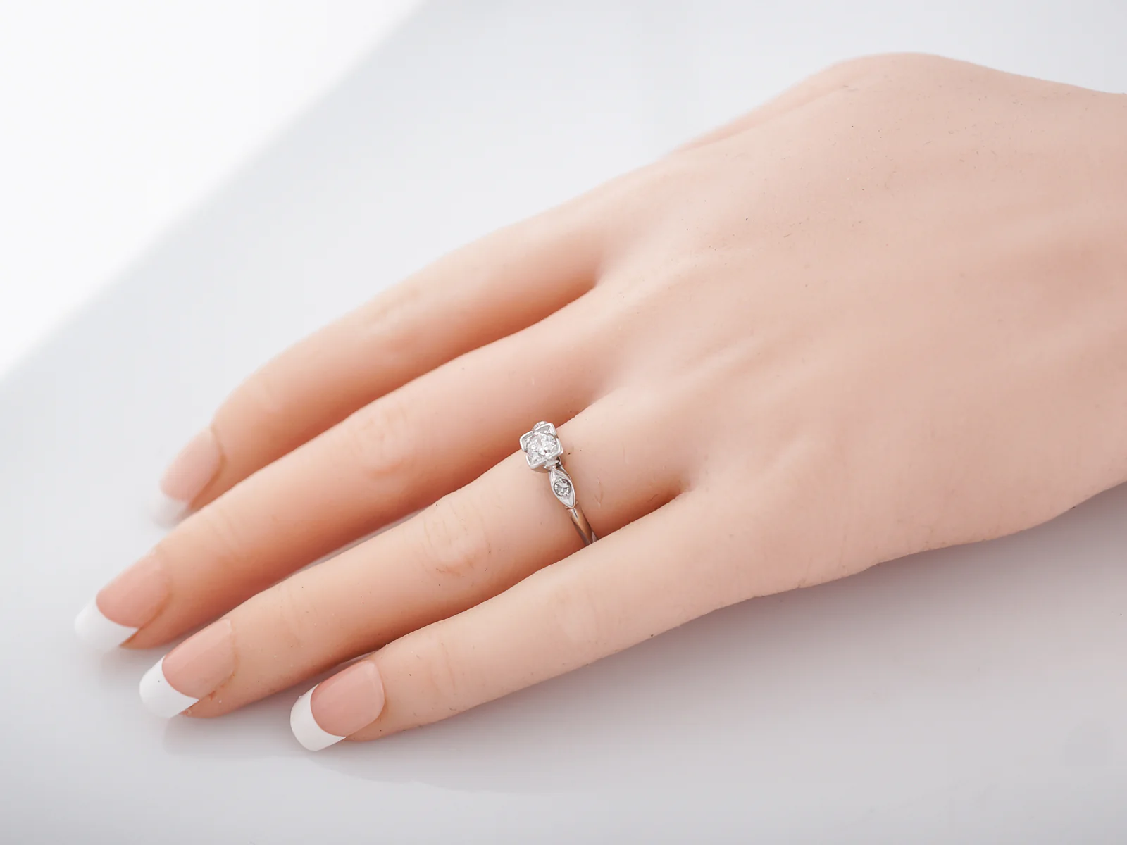 Square Antique Engagement Ring Late Art Deco Platinum - Image 7