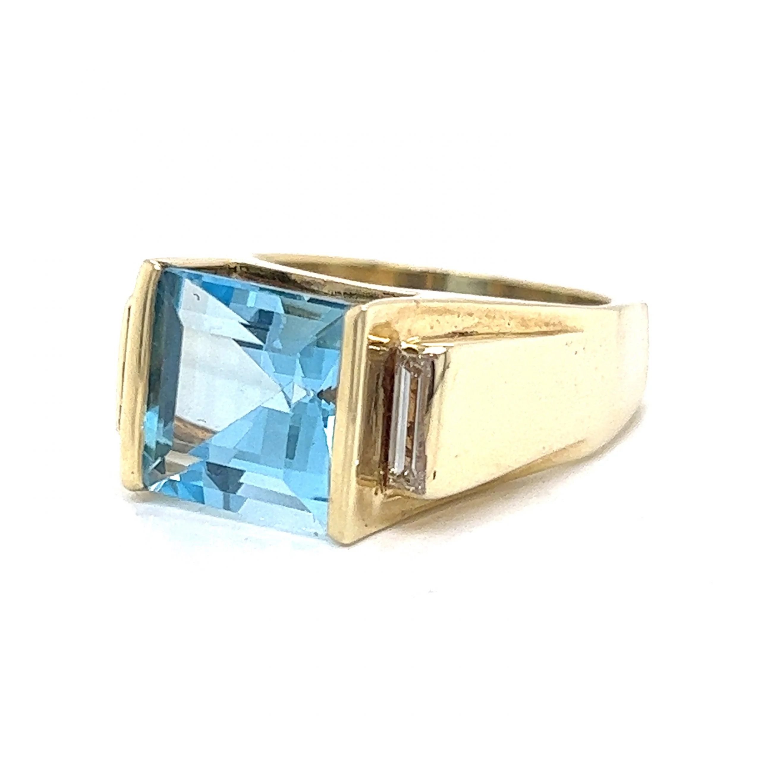 Square Cut Blue Topaz Cocktail Ring in 14k Yellow Gold - Image 2