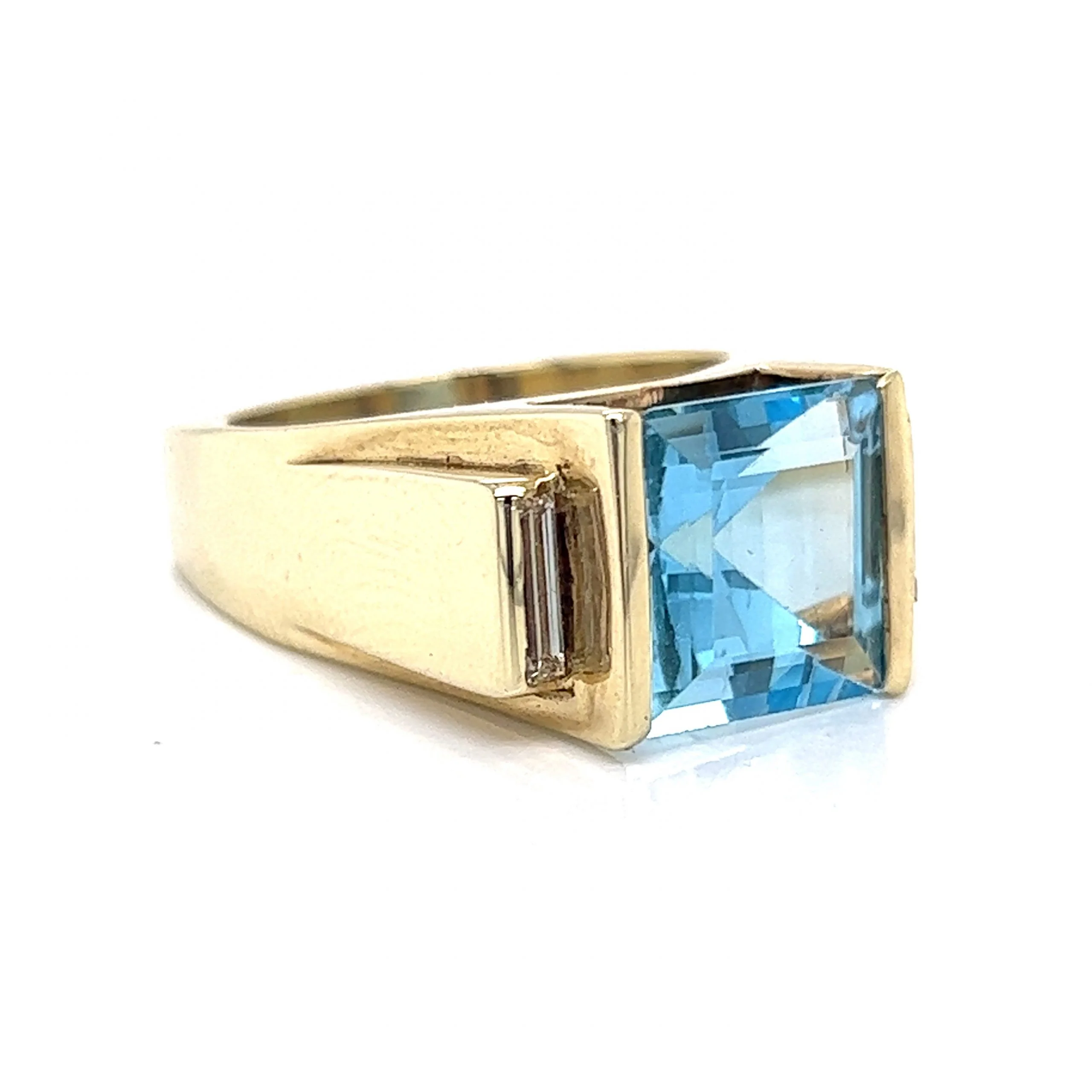 Square Cut Blue Topaz Cocktail Ring in 14k Yellow Gold - Image 3