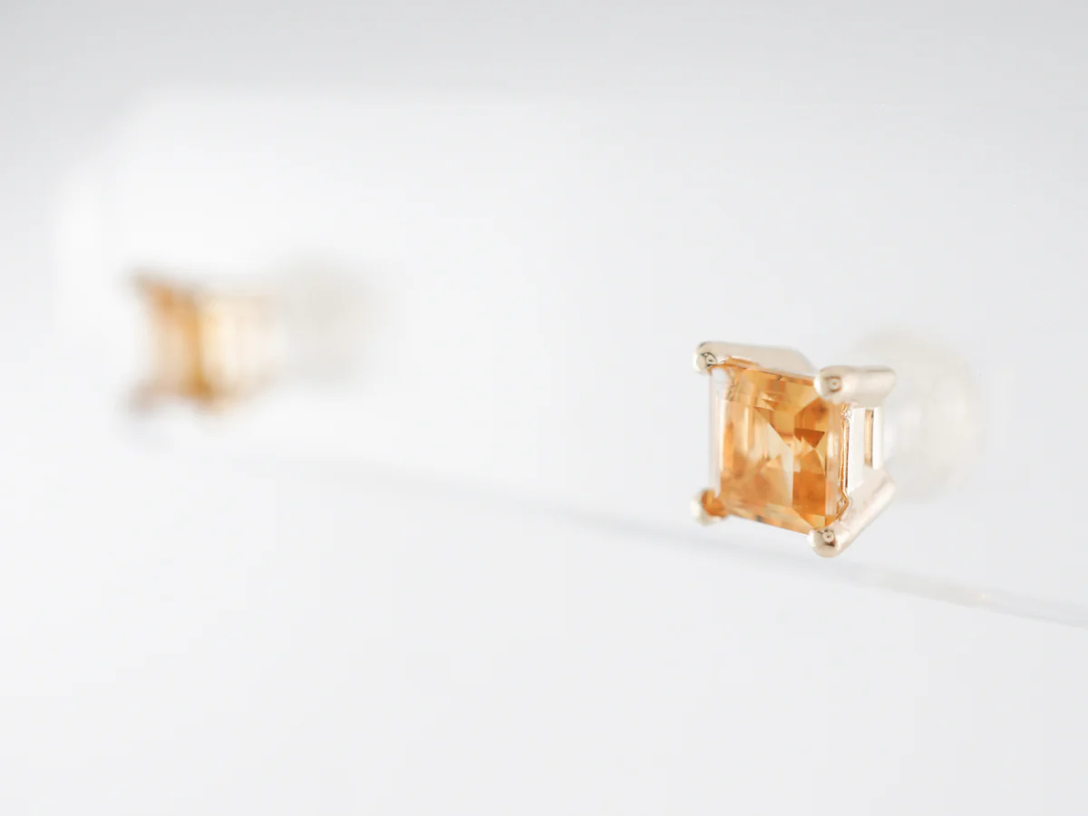 Square Cut Citrine Earrings in 14k Yellow Gold - Image 2