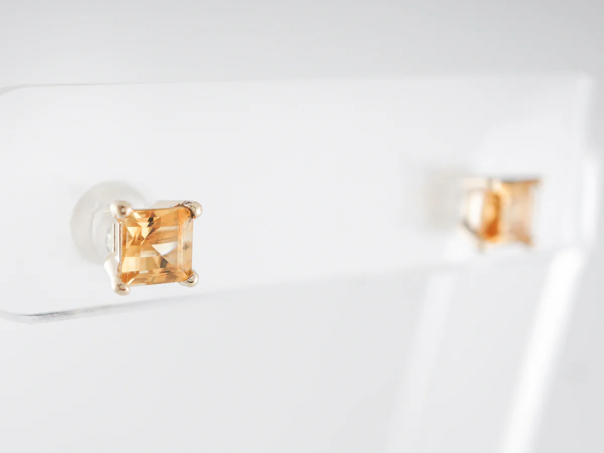 Square Cut Citrine Earrings in 14k Yellow Gold - Image 3