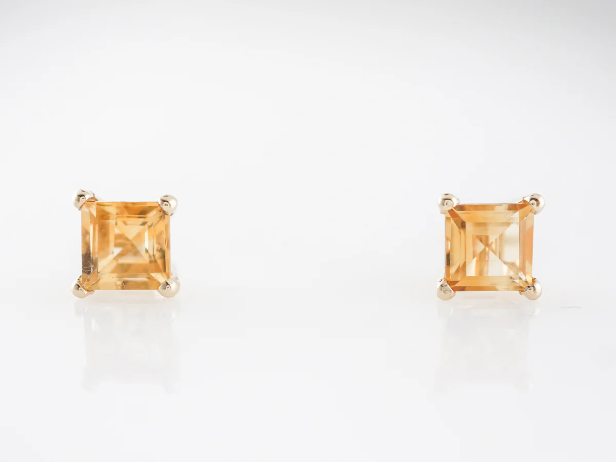 Square Cut Citrine Earrings in 14k Yellow Gold - Image 4
