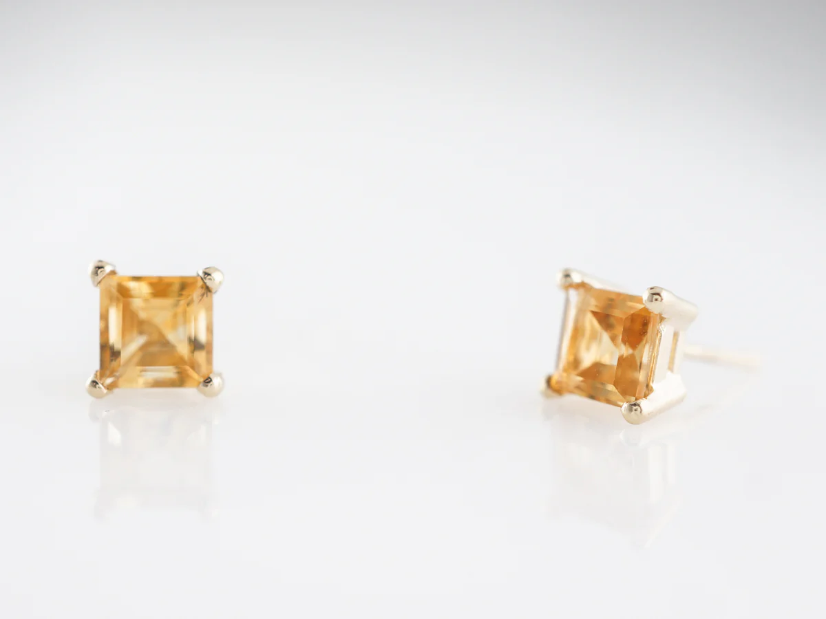 Square Cut Citrine Earrings in 14k Yellow Gold - Image 5