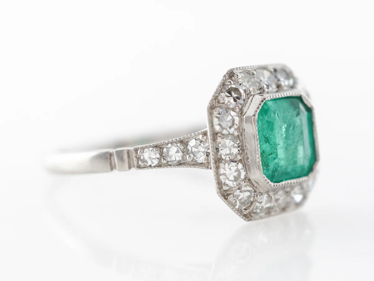 Square Cut Emerald & Diamond Engagement Ring in Platinum - Image 3