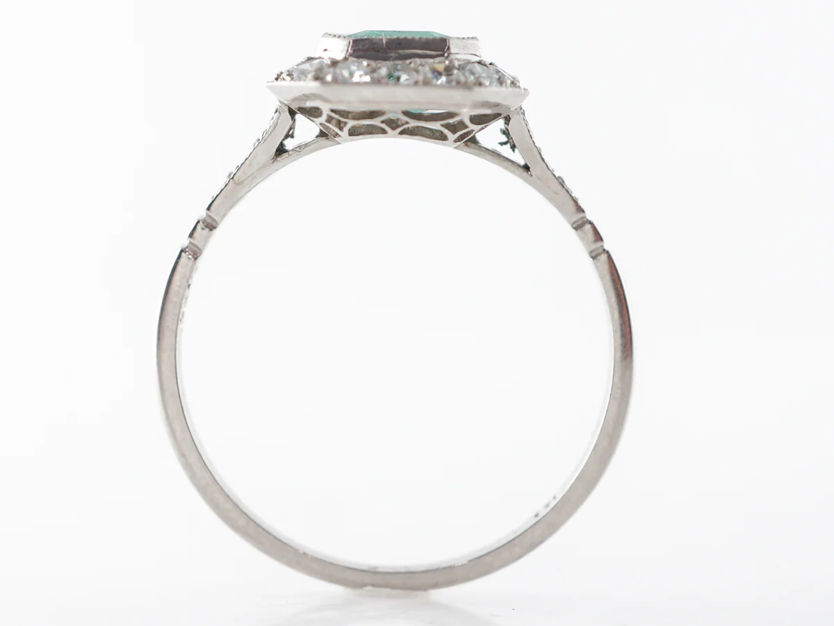 Square Cut Emerald & Diamond Engagement Ring in Platinum - Image 4
