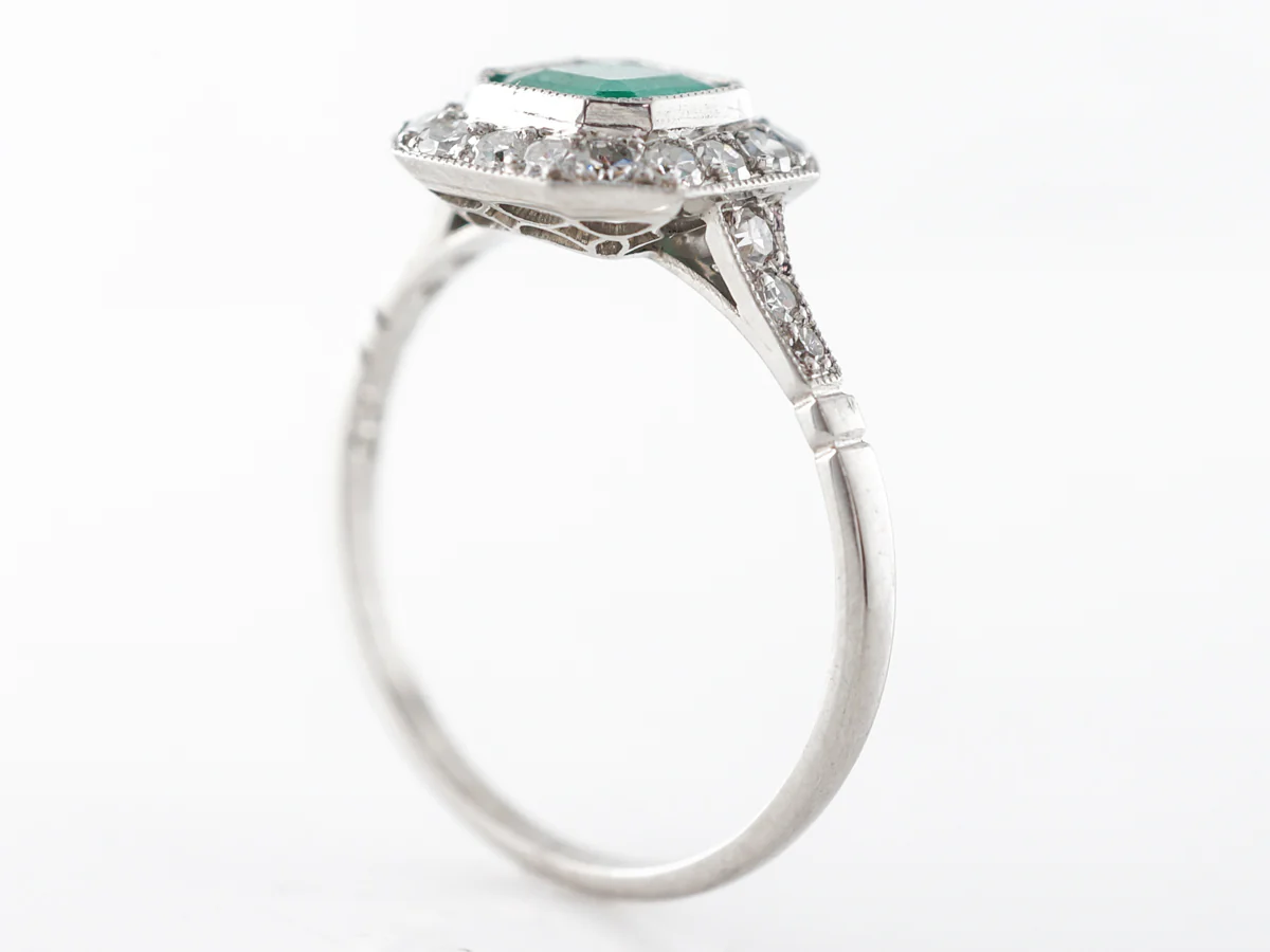 Square Cut Emerald & Diamond Engagement Ring in Platinum - Image 5