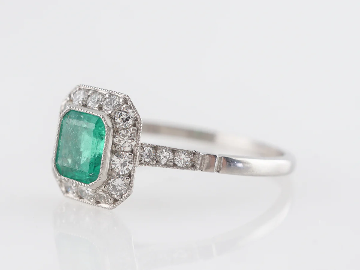 Square Cut Emerald & Diamond Right Hand Ring in Platinum - Image 2