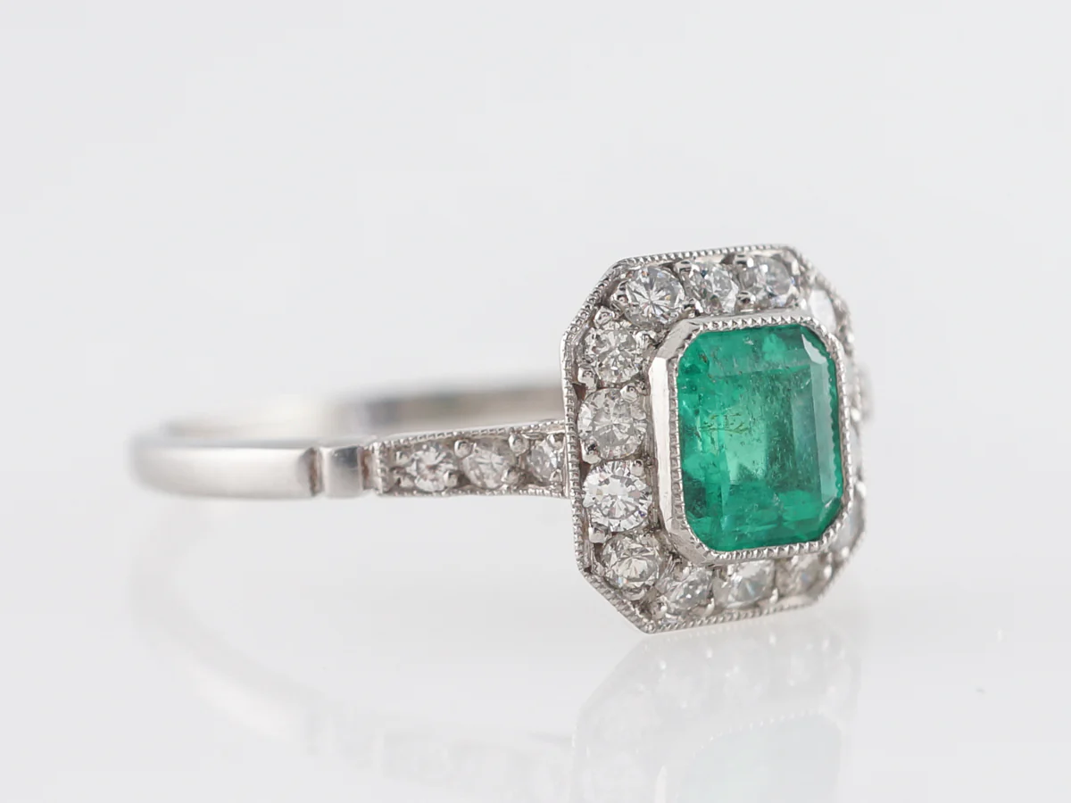 Square Cut Emerald & Diamond Right Hand Ring in Platinum - Image 3