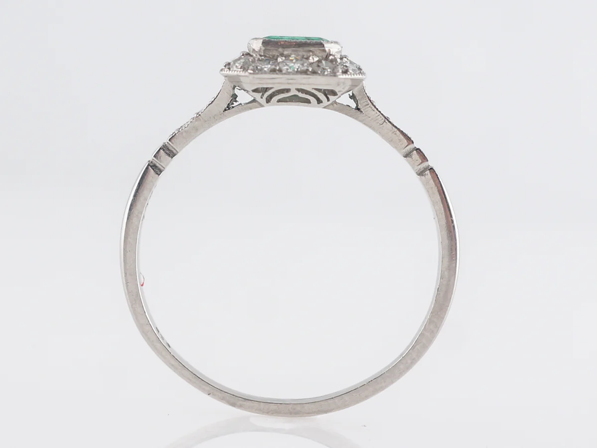 Square Cut Emerald & Diamond Right Hand Ring in Platinum - Image 4