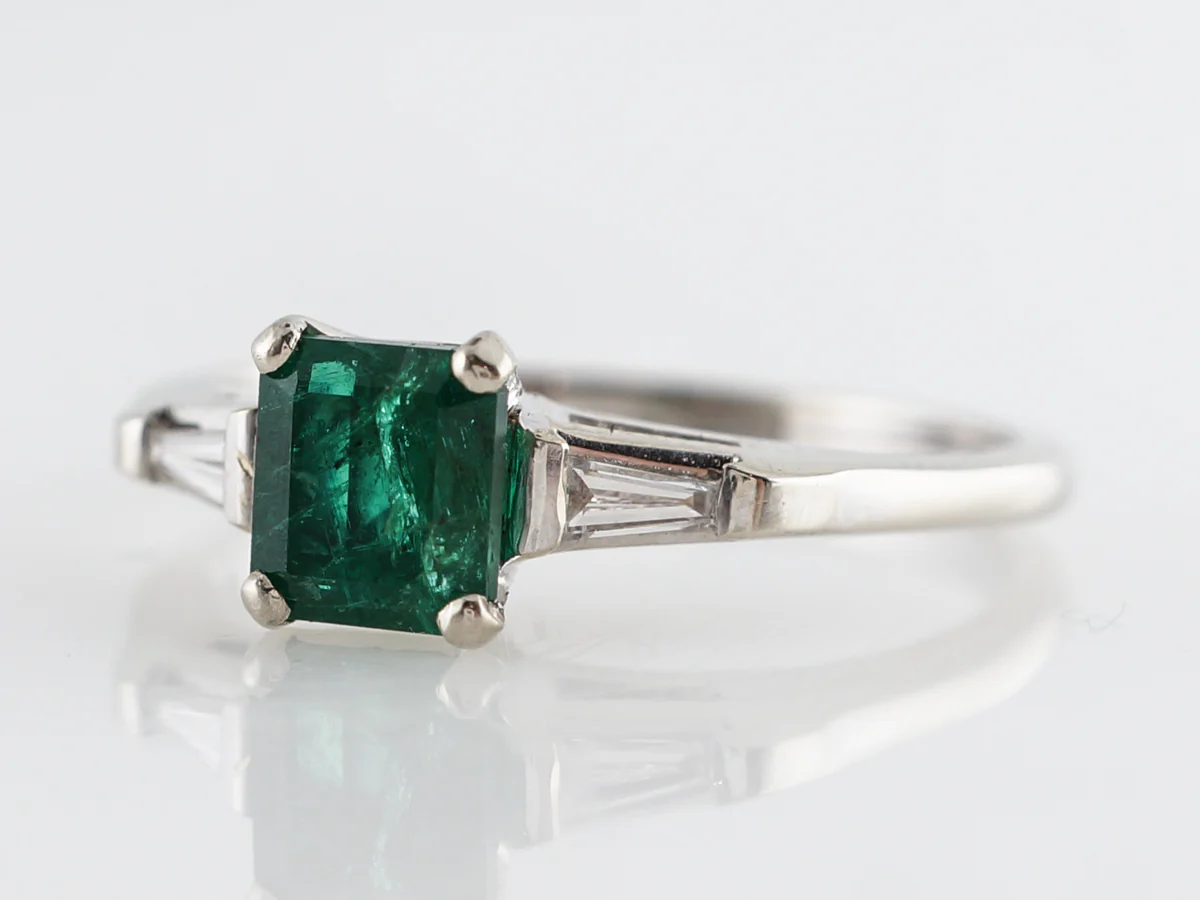 Square Cut Emerald Engagement Ring in 14k White Gold - Image 2