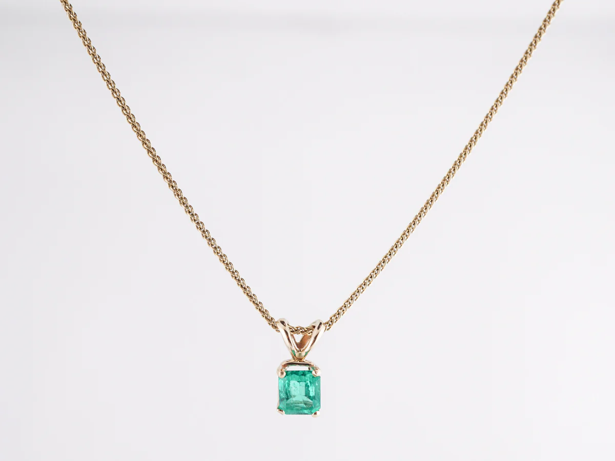 Square Cut Emerald Pendant Necklace in 14k Yellow Gold