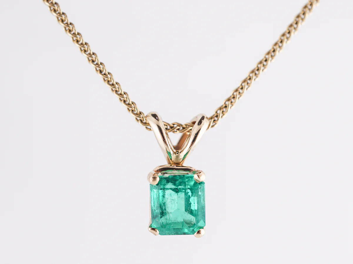 Square Cut Emerald Pendant Necklace in 14k Yellow Gold - Image 2