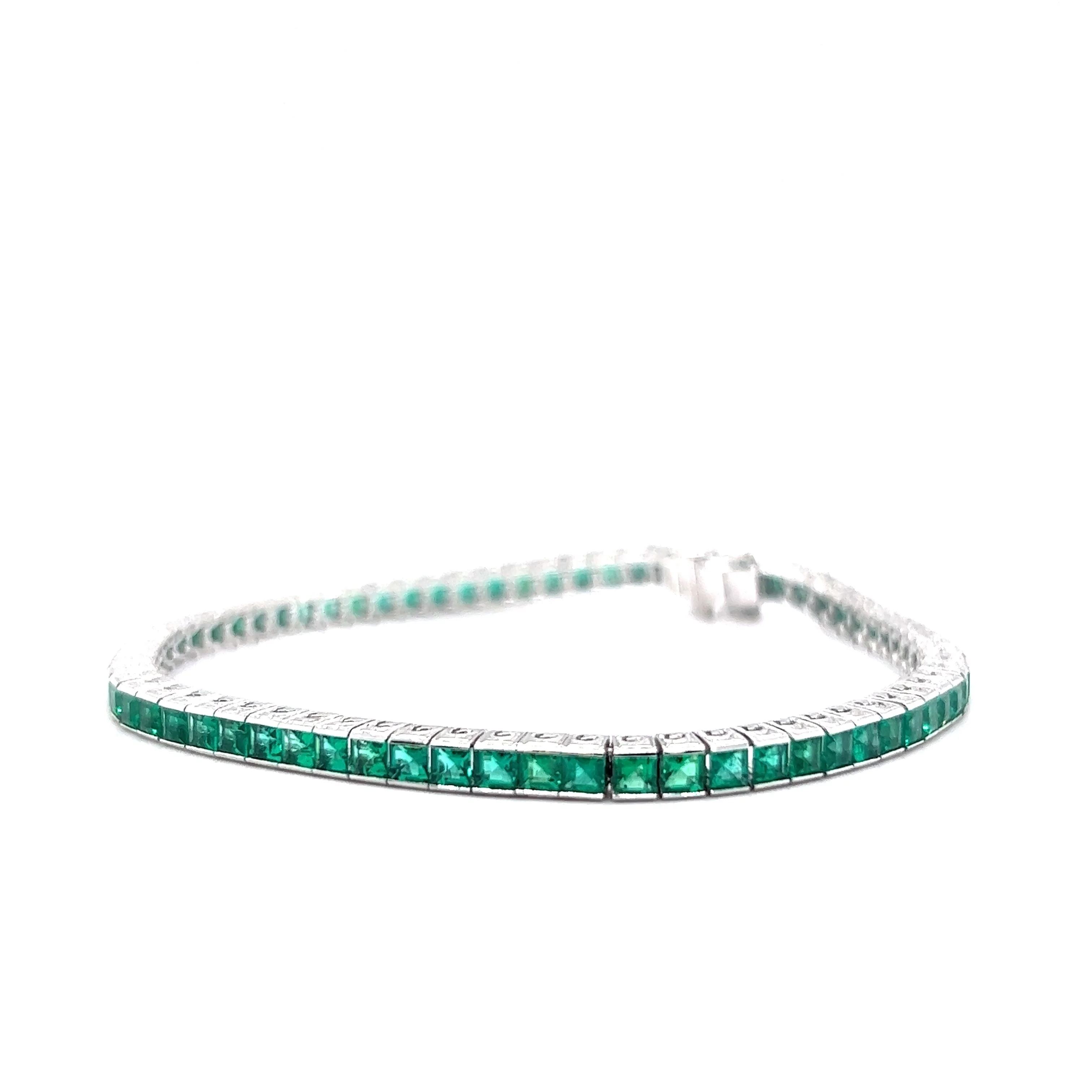 Square Cut Emerald Tennis Bracelet in Platinum - Image 2