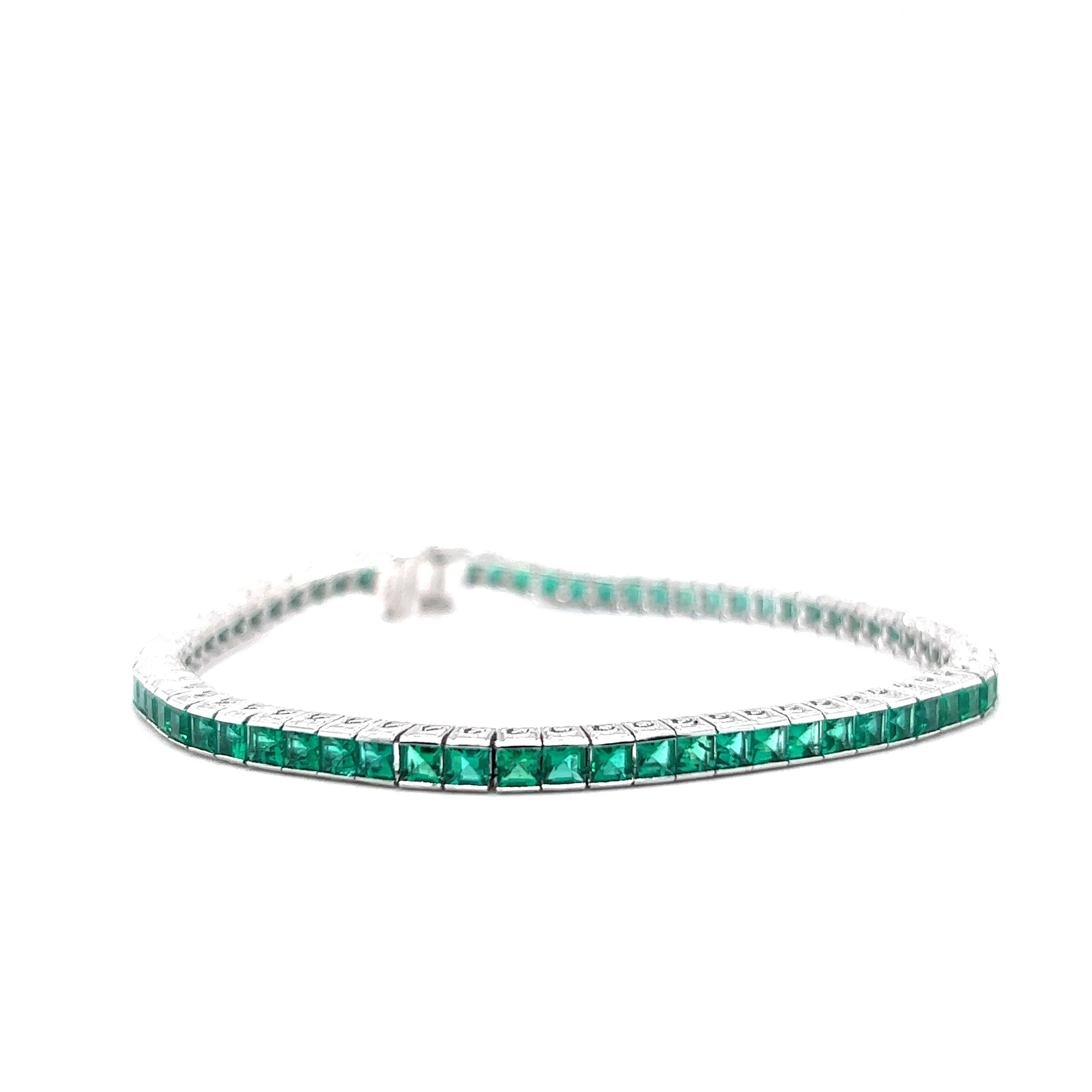 Square Cut Emerald Tennis Bracelet in Platinum - Image 3
