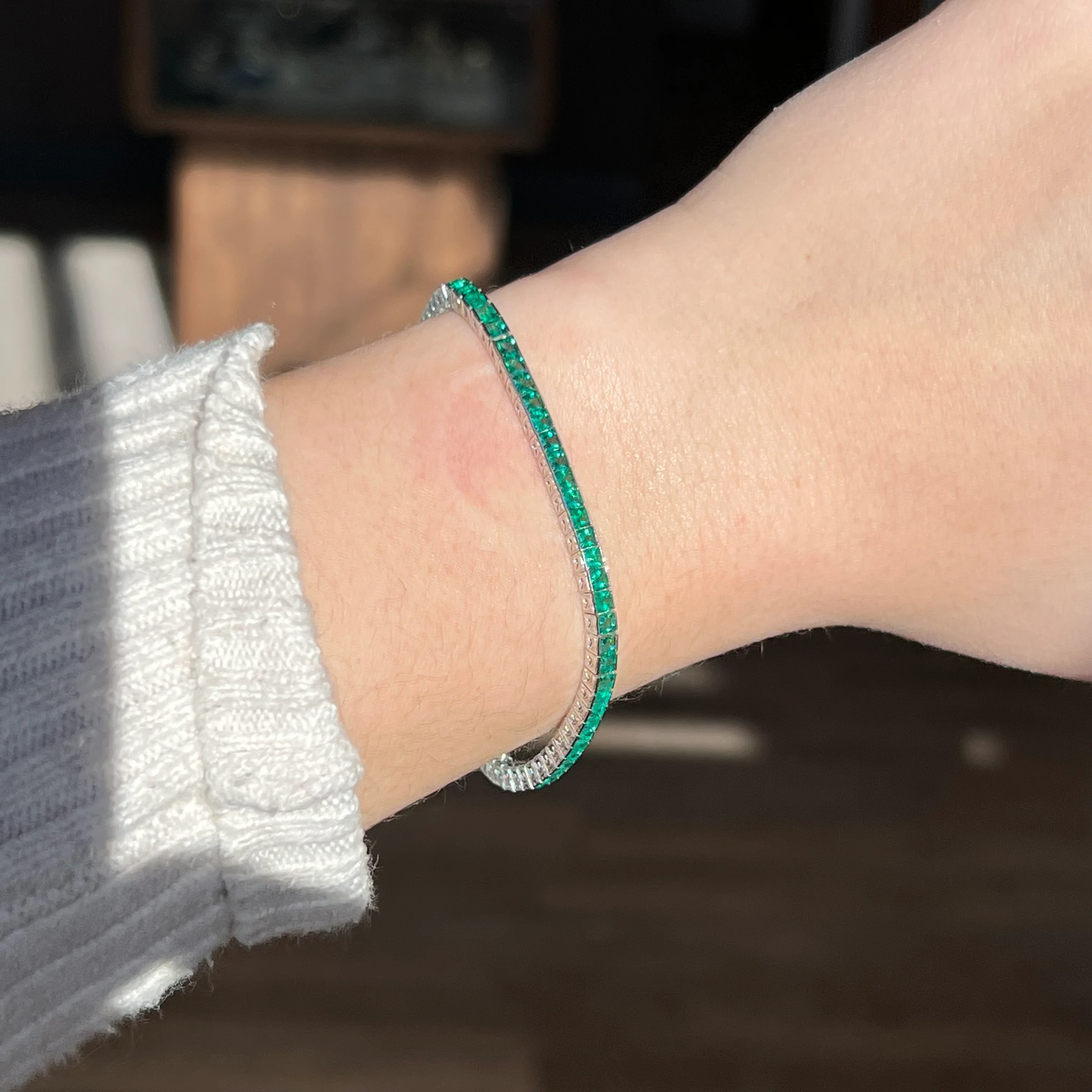 Square Cut Emerald Tennis Bracelet in Platinum - Image 4
