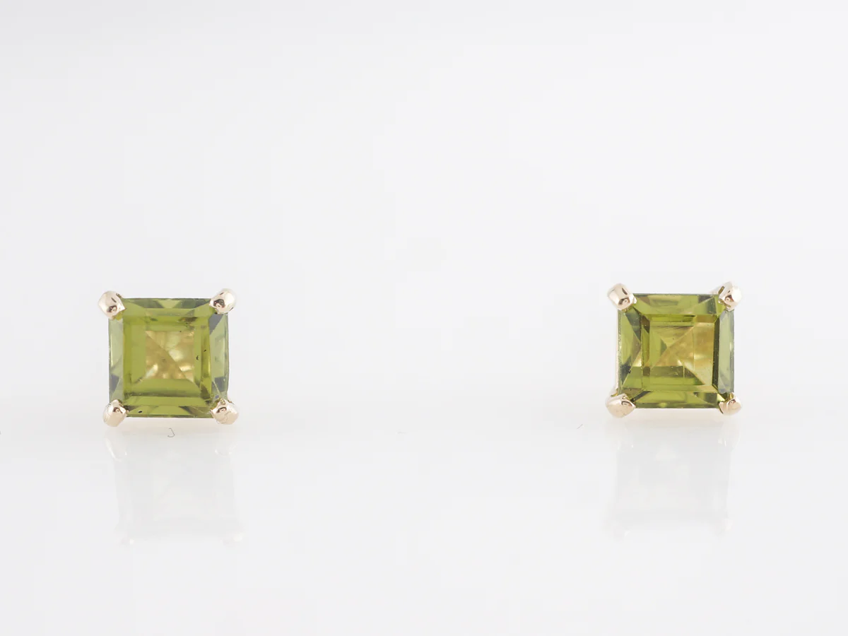 Square Cut Peridot Stud Earrings in 14k Yellow Gold - Image 4