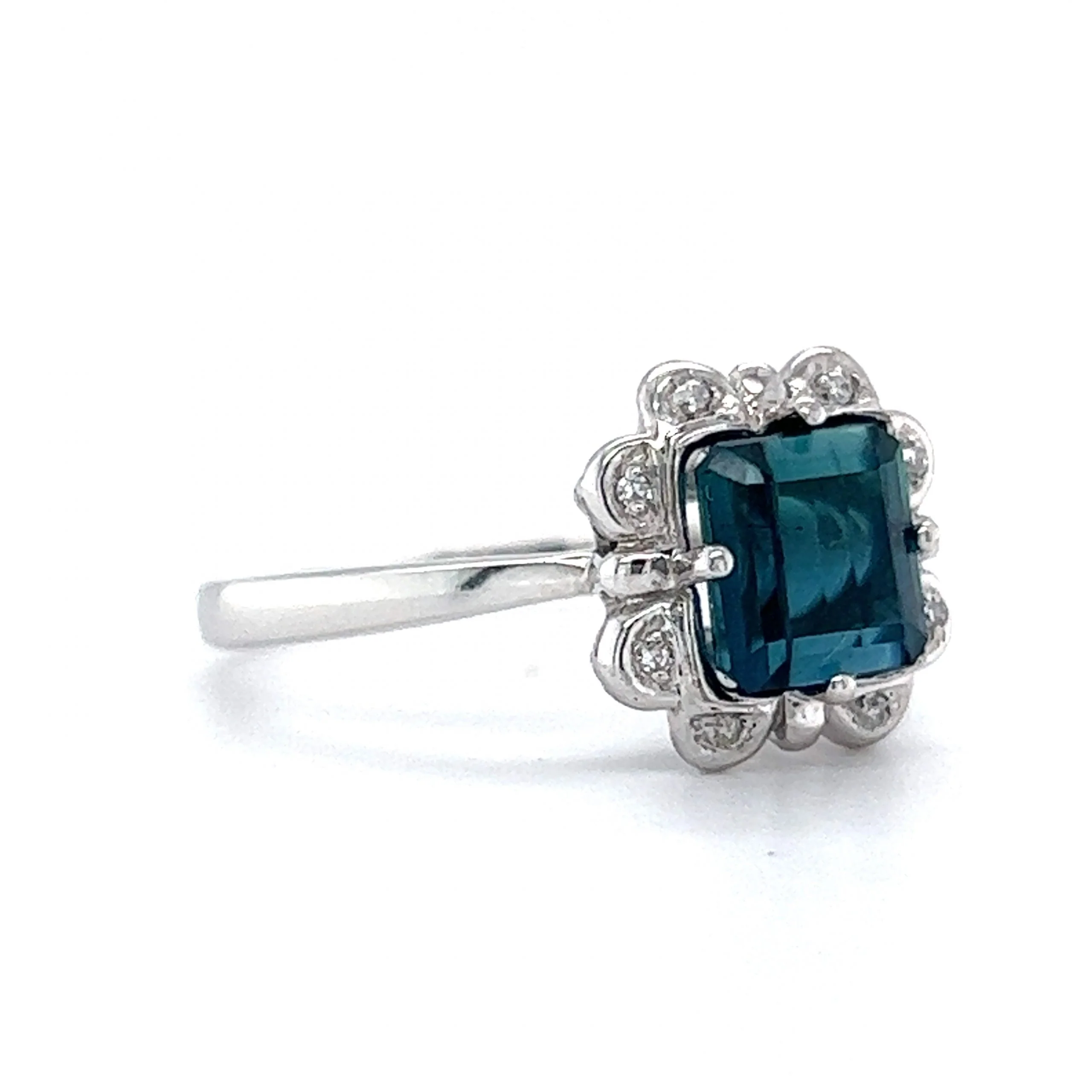 Square Cut Tourmaline & Diamond Cocktail Ring in 14k White Gold - Image 3
