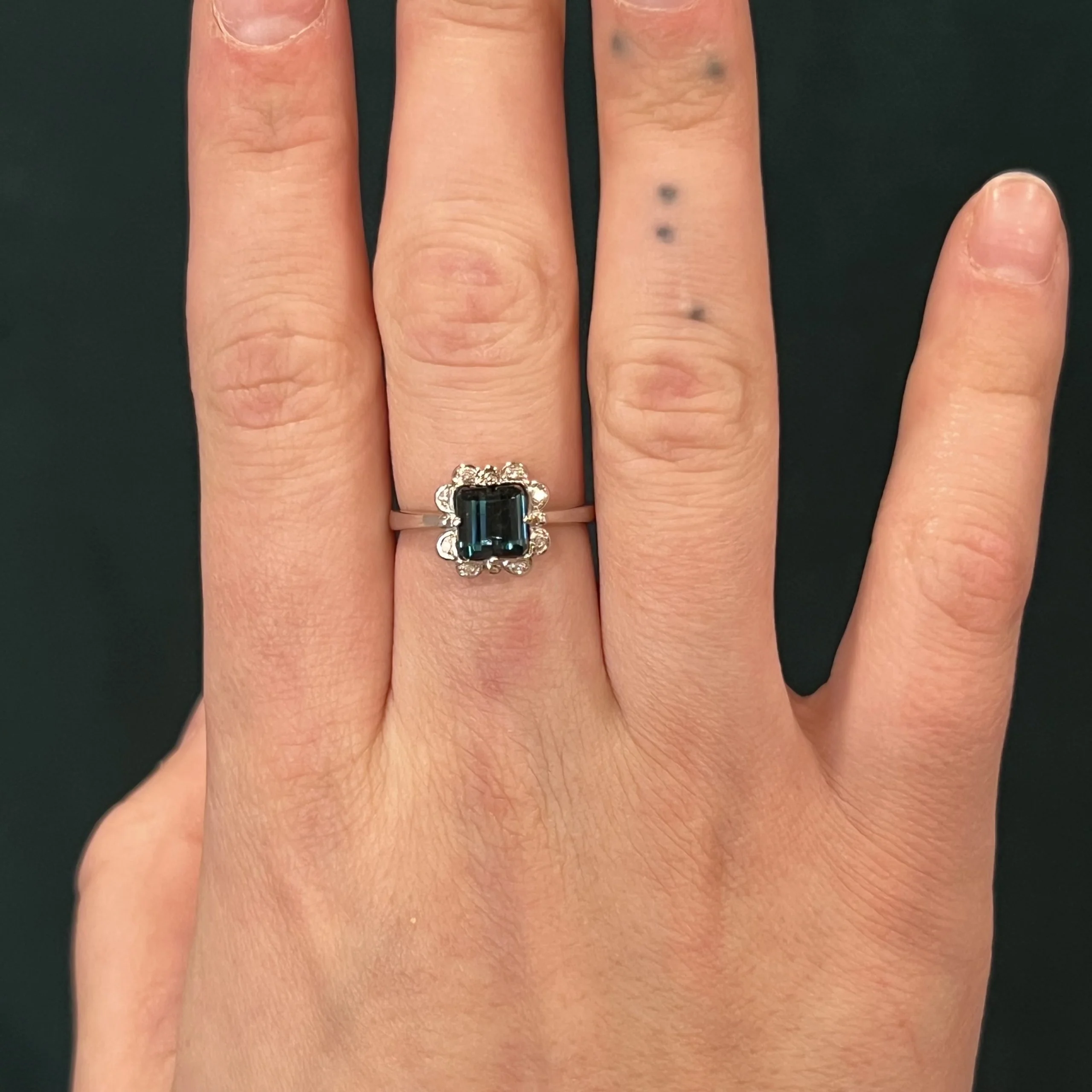 Square Cut Tourmaline & Diamond Cocktail Ring in 14k White Gold - Image 6