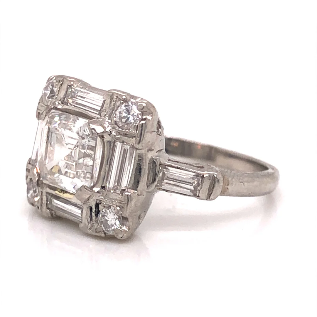 Square Emerald Cut Diamond Cocktail Ring in Platinum - Image 2