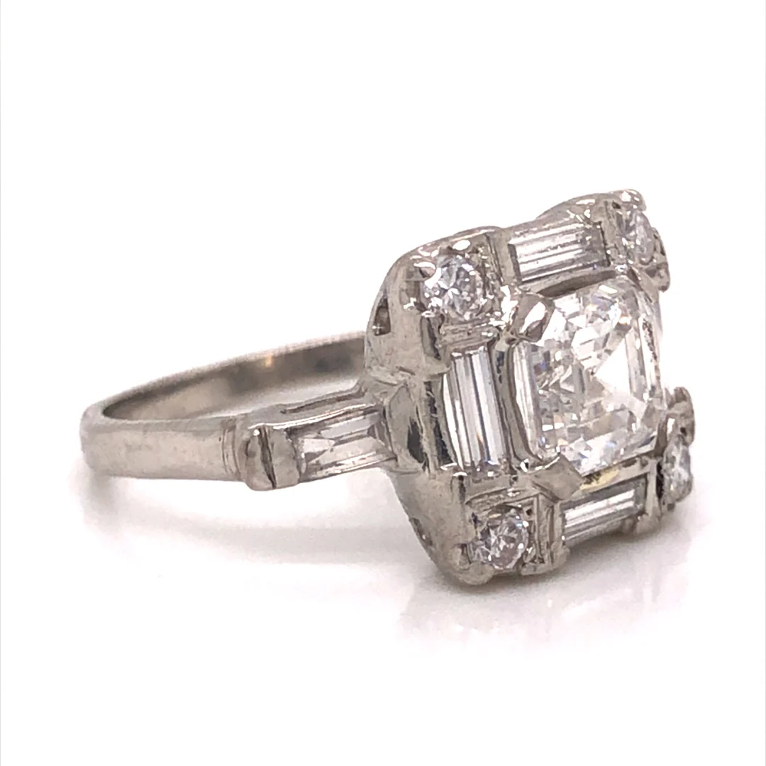 Square Emerald Cut Diamond Cocktail Ring in Platinum - Image 3