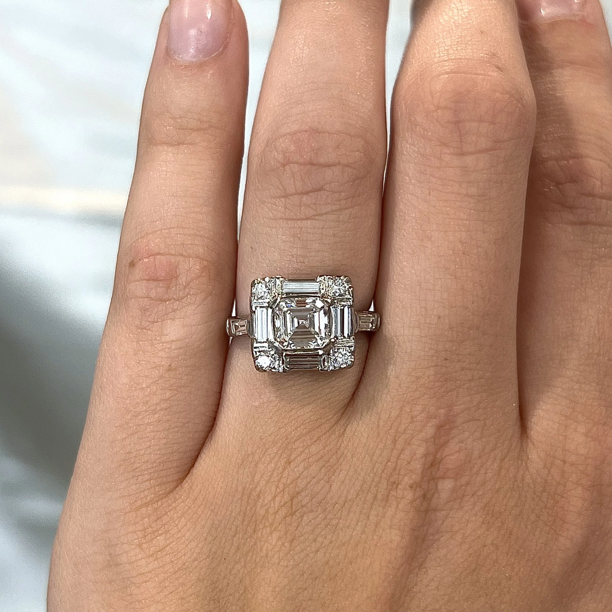 Square Emerald Cut Diamond Cocktail Ring in Platinum - Image 5