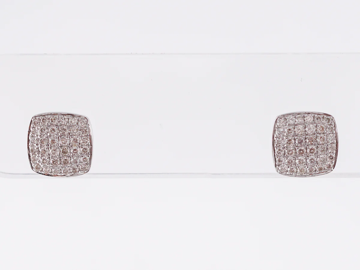 Square Pave Diamond Stud Earrings in 14k White Gold