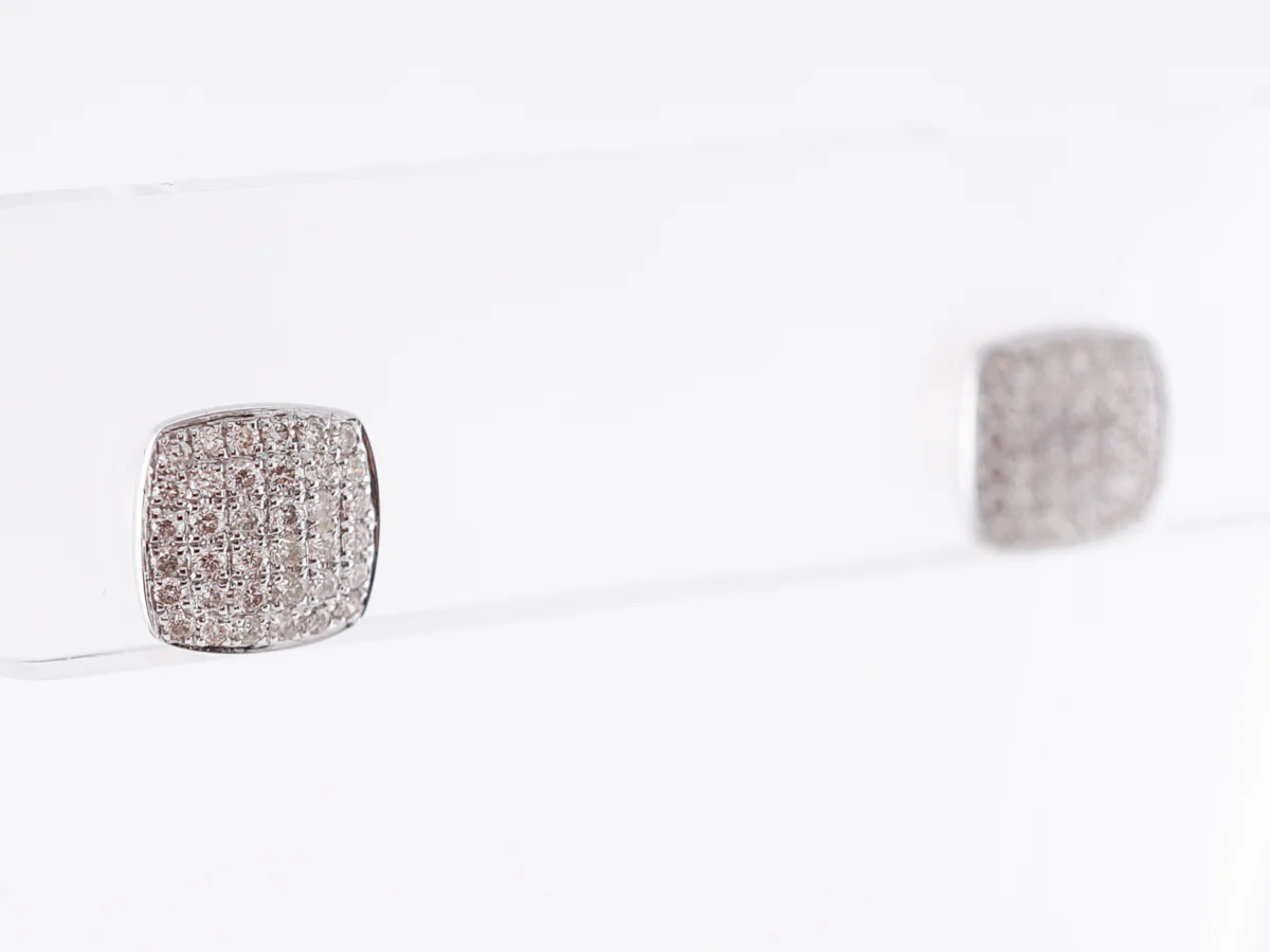 Square Pave Diamond Stud Earrings in 14k White Gold - Image 2