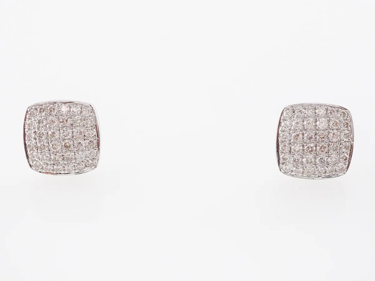 Square Pave Diamond Stud Earrings in 14k White Gold - Image 3