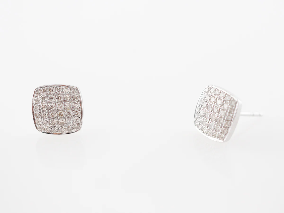 Square Pave Diamond Stud Earrings in 14k White Gold - Image 4