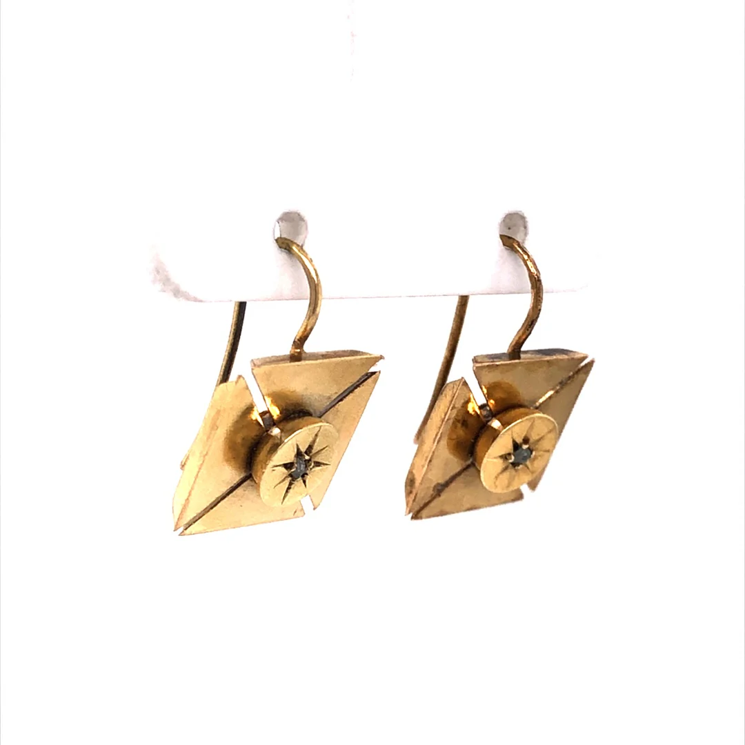 Square Victorian Diamond Drop Earrings in 14k Yellow Gold - Image 3