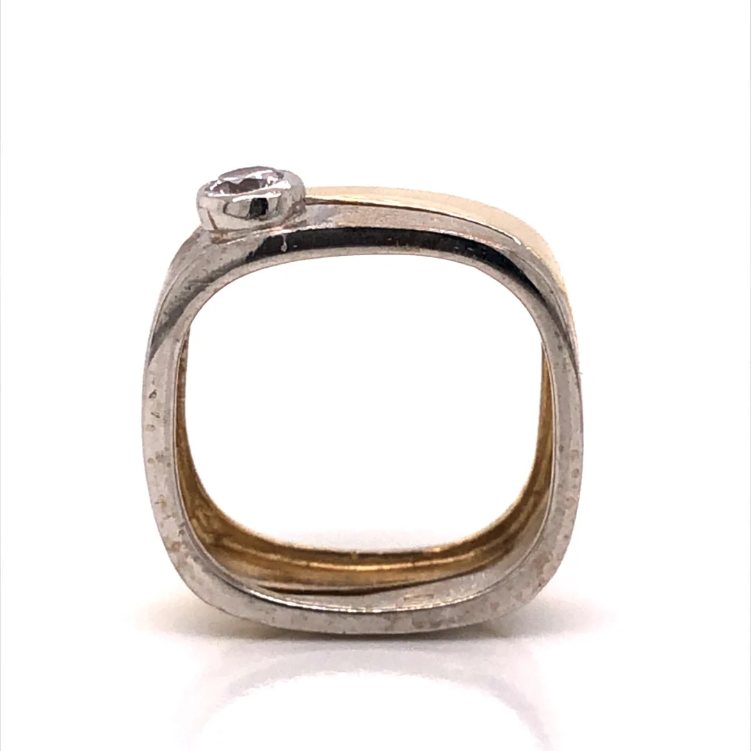 Squared Two Tone Diamond Accent Ring in 14k - Image 4