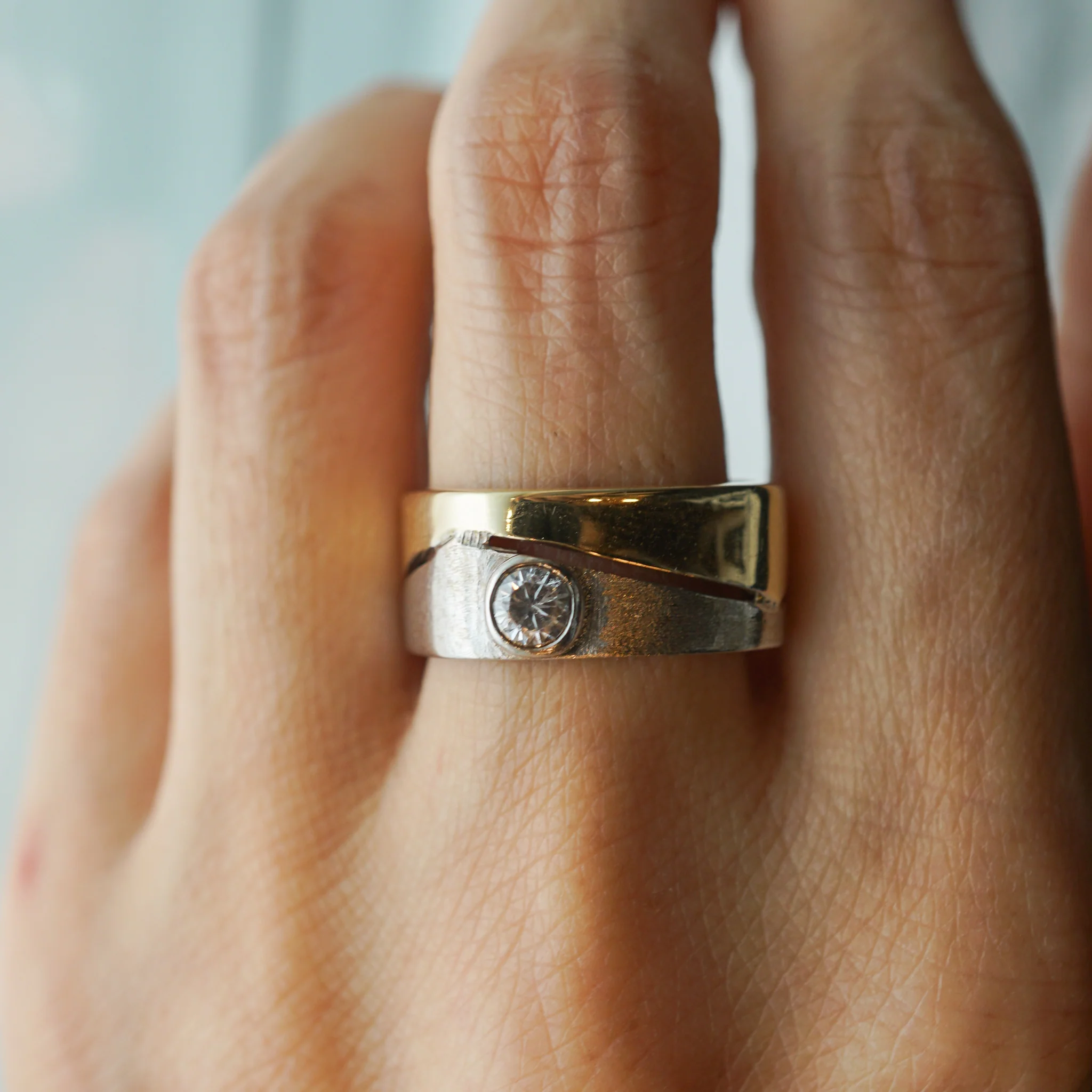 Squared Two Tone Diamond Accent Ring in 14k - Image 7