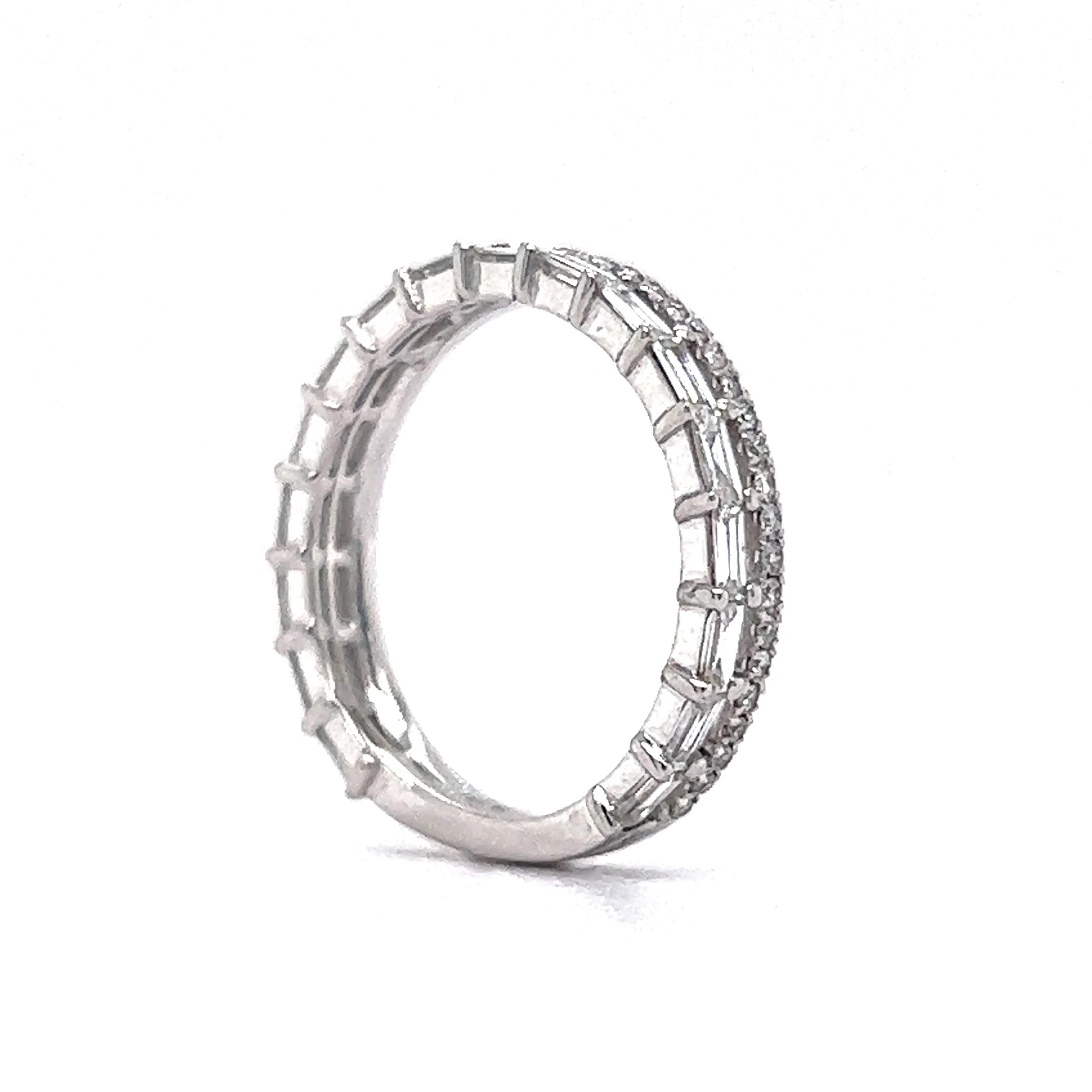 Stacked Baguette & Round Diamond Ring in 14k White Gold - Image 5