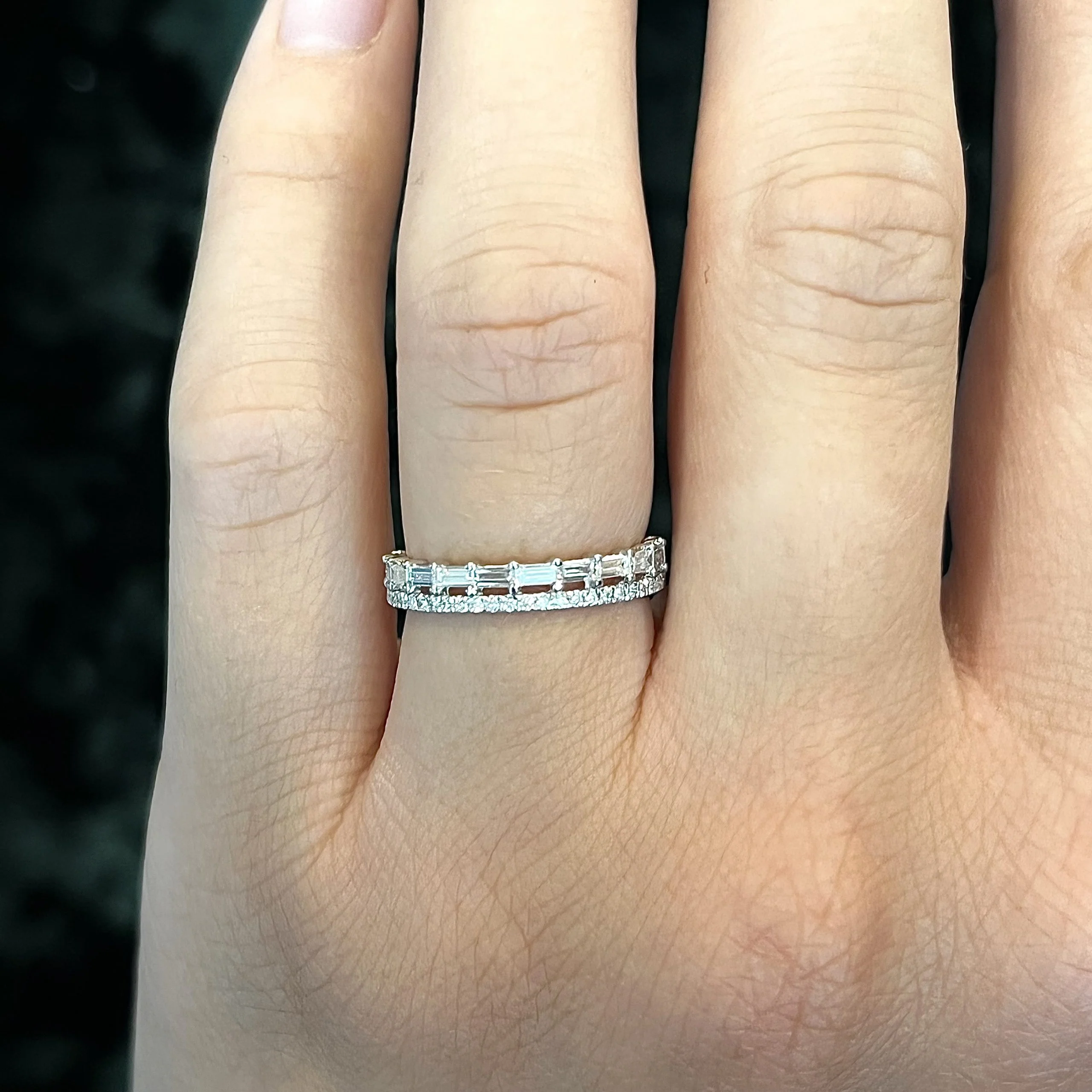 Stacked Baguette & Round Diamond Ring in 14k White Gold - Image 6