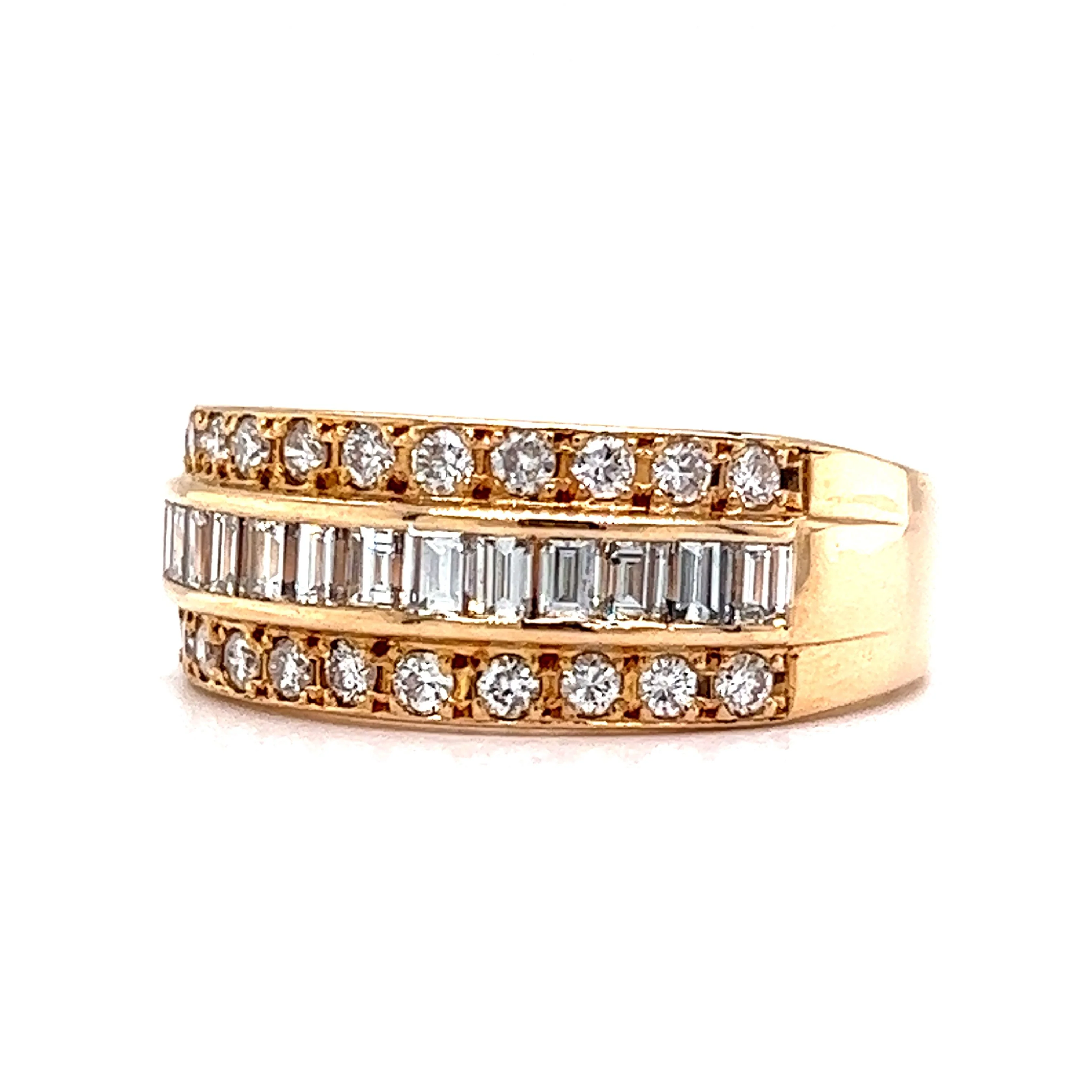 Stacked Channel Set Baguette & Round Diamond Ring in 18k Yellow Gold - Image 2
