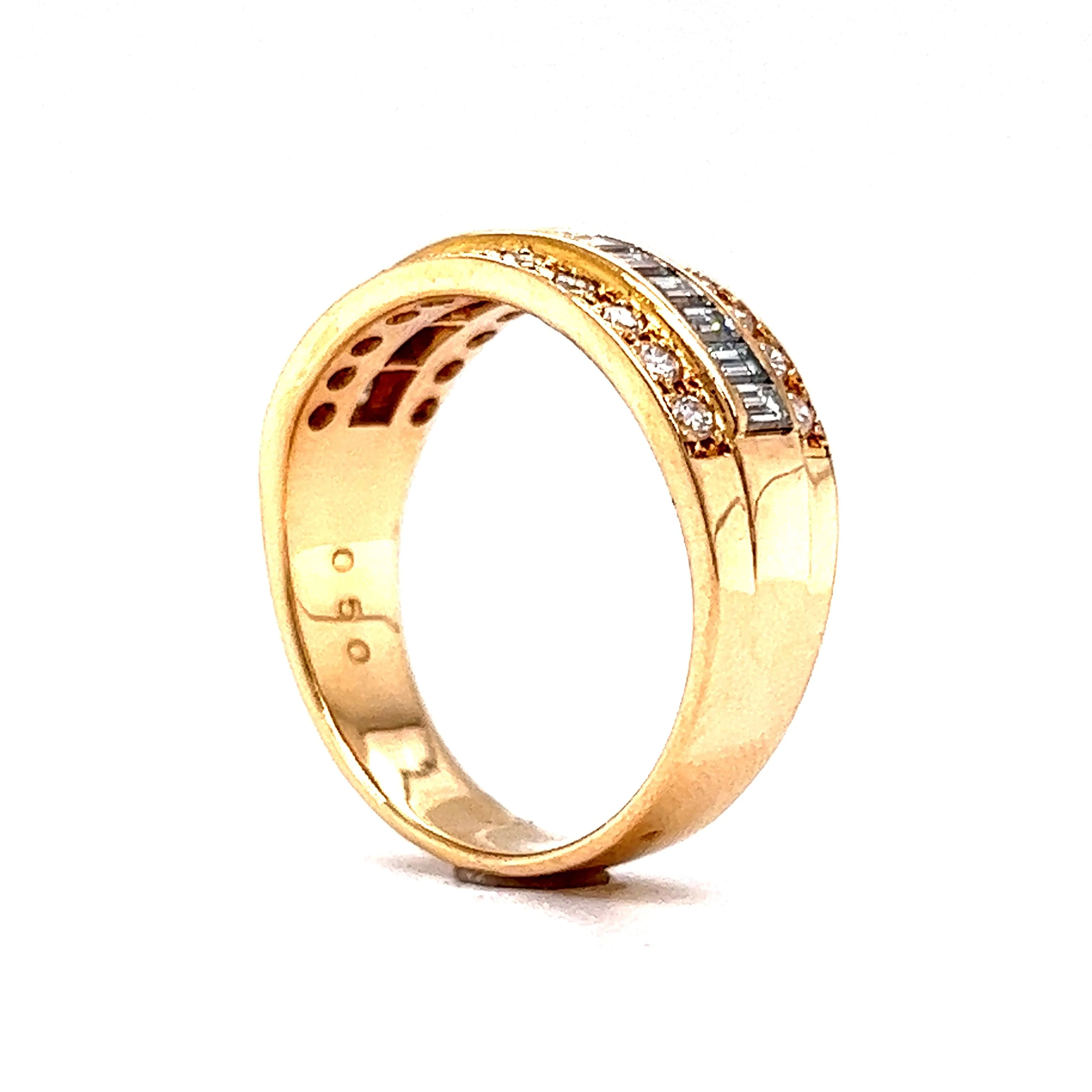 Stacked Channel Set Baguette & Round Diamond Ring in 18k Yellow Gold - Image 5